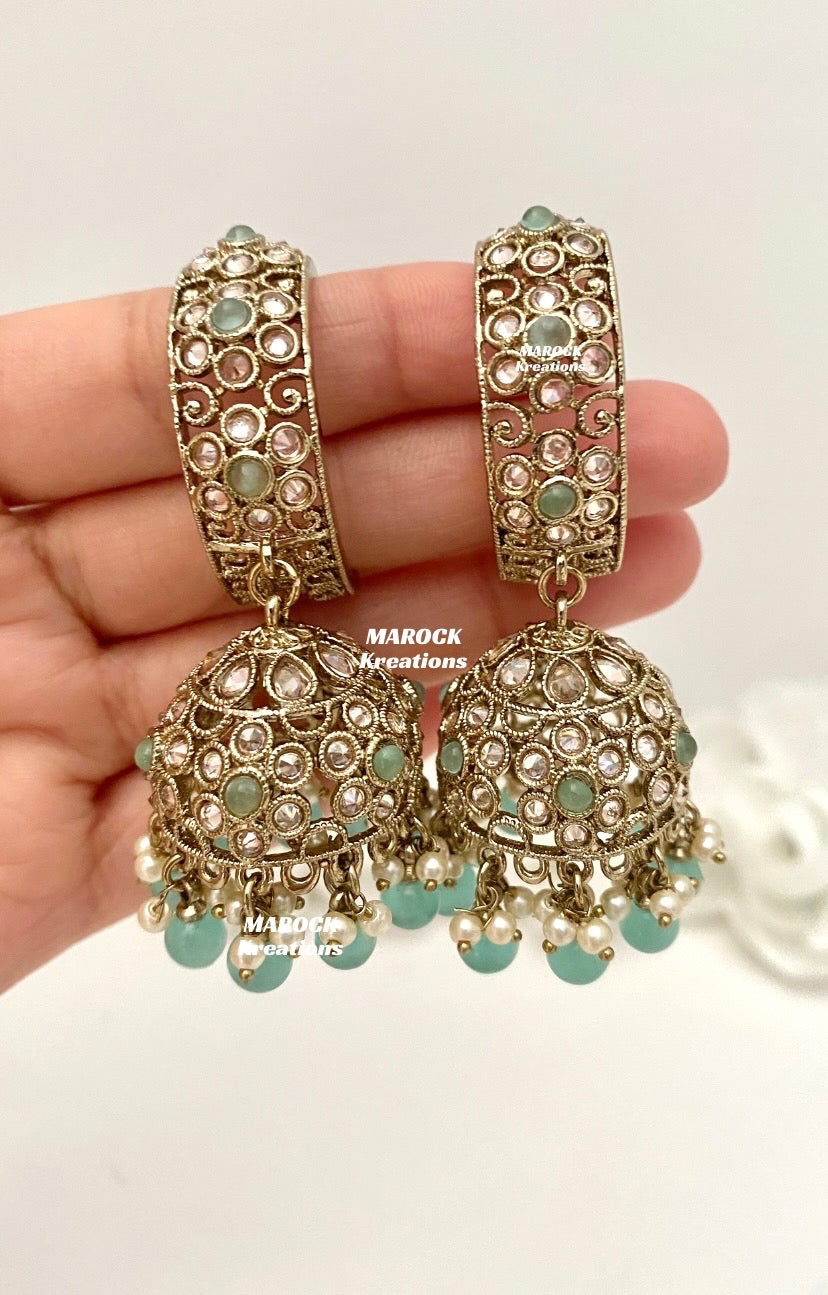 Rashmika Antique Gold Polki Baali Jhumki Earrings