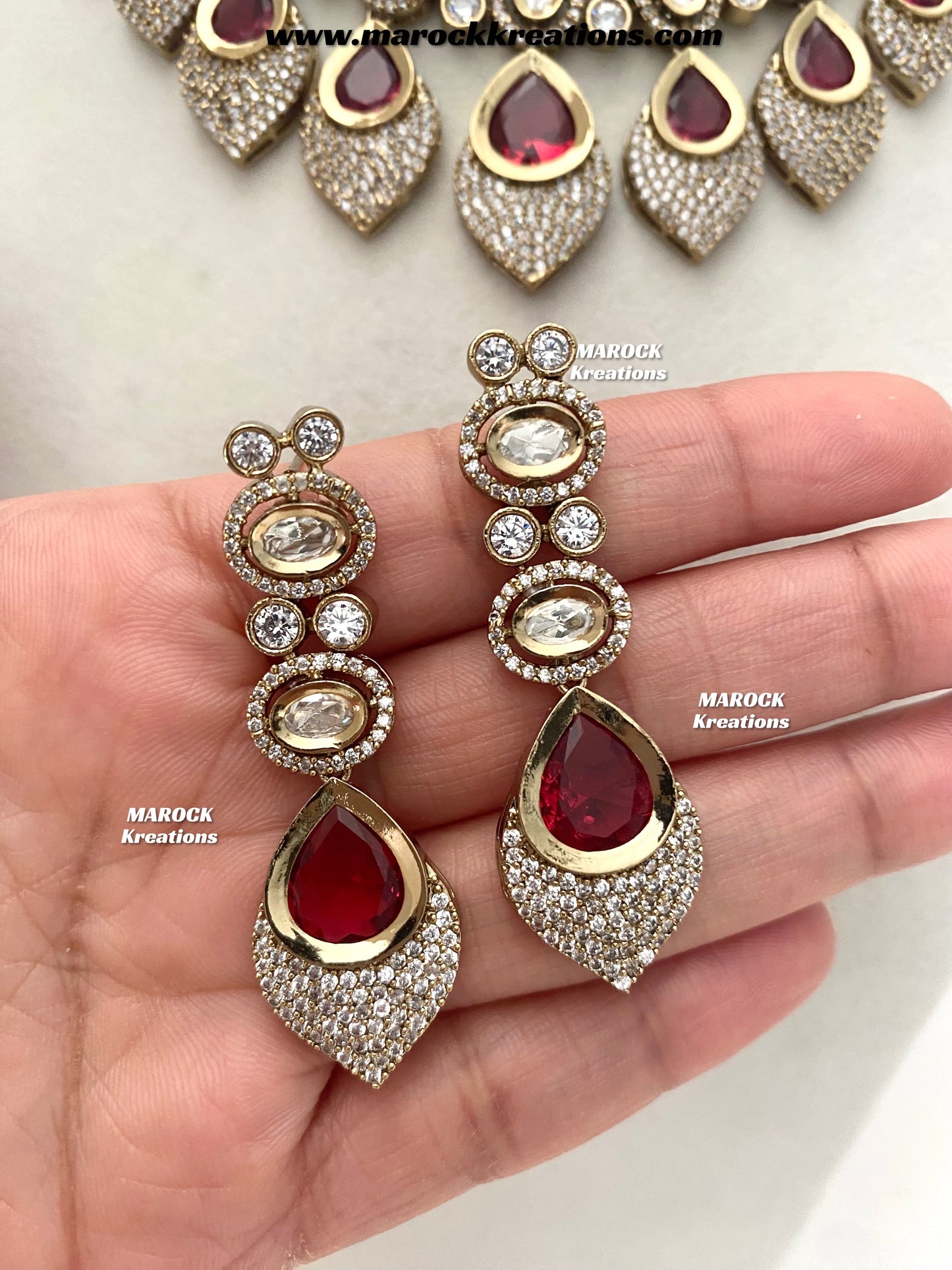 Kimmi Premium Quality Moissanite Kundan and American diamond Necklace set