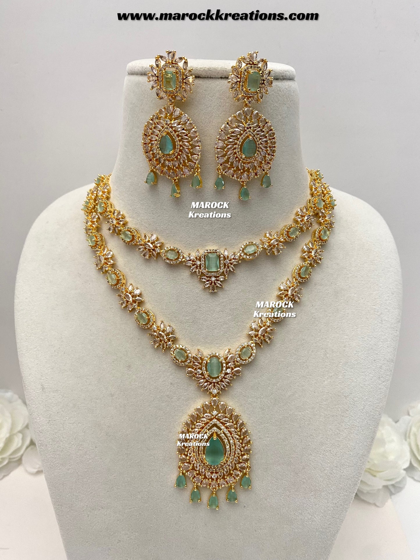 Farhat Golden American Diamond Necklace set