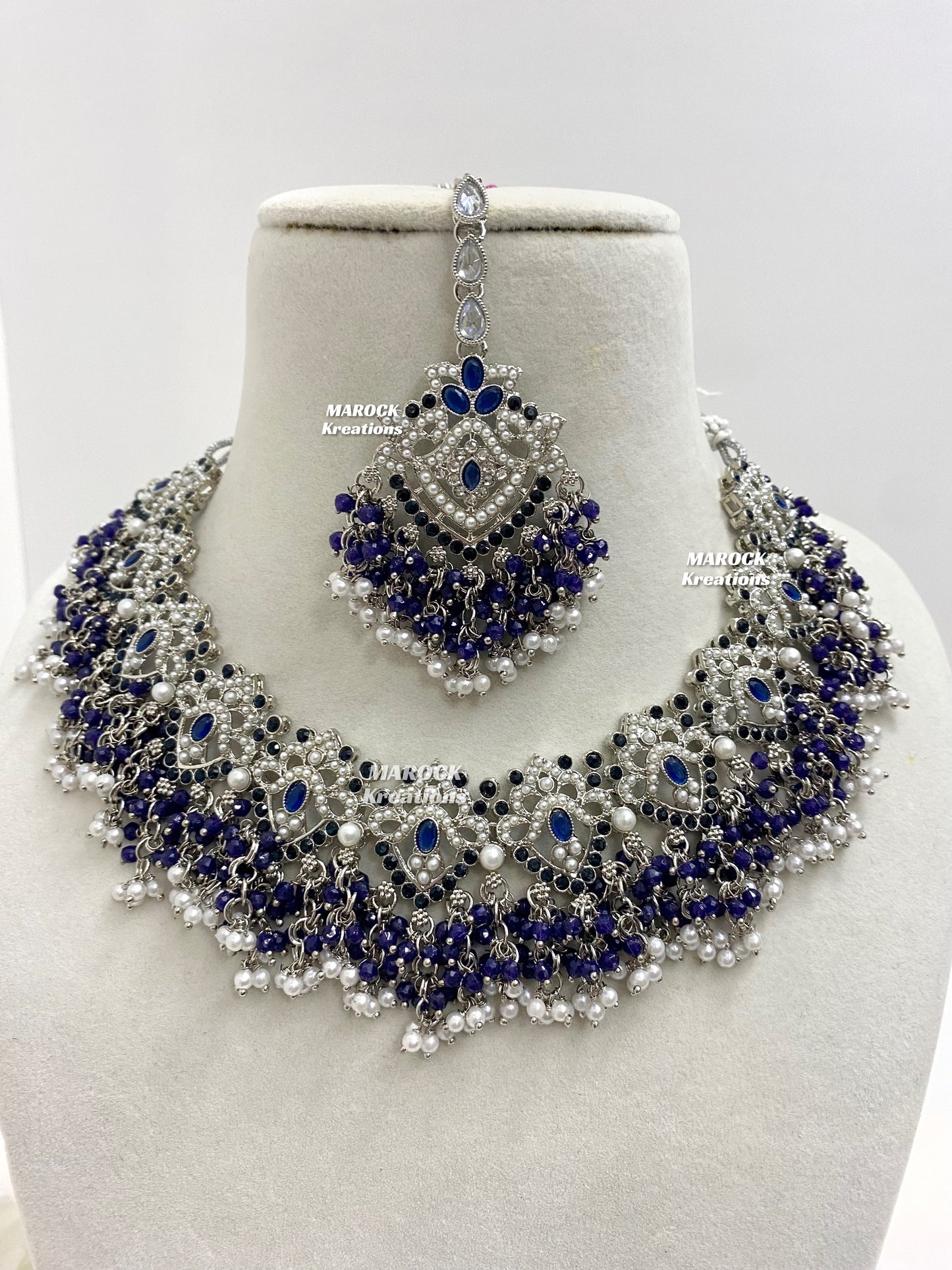 Aisha Silver Pakistani Necklace set with Passa/Jhoomer