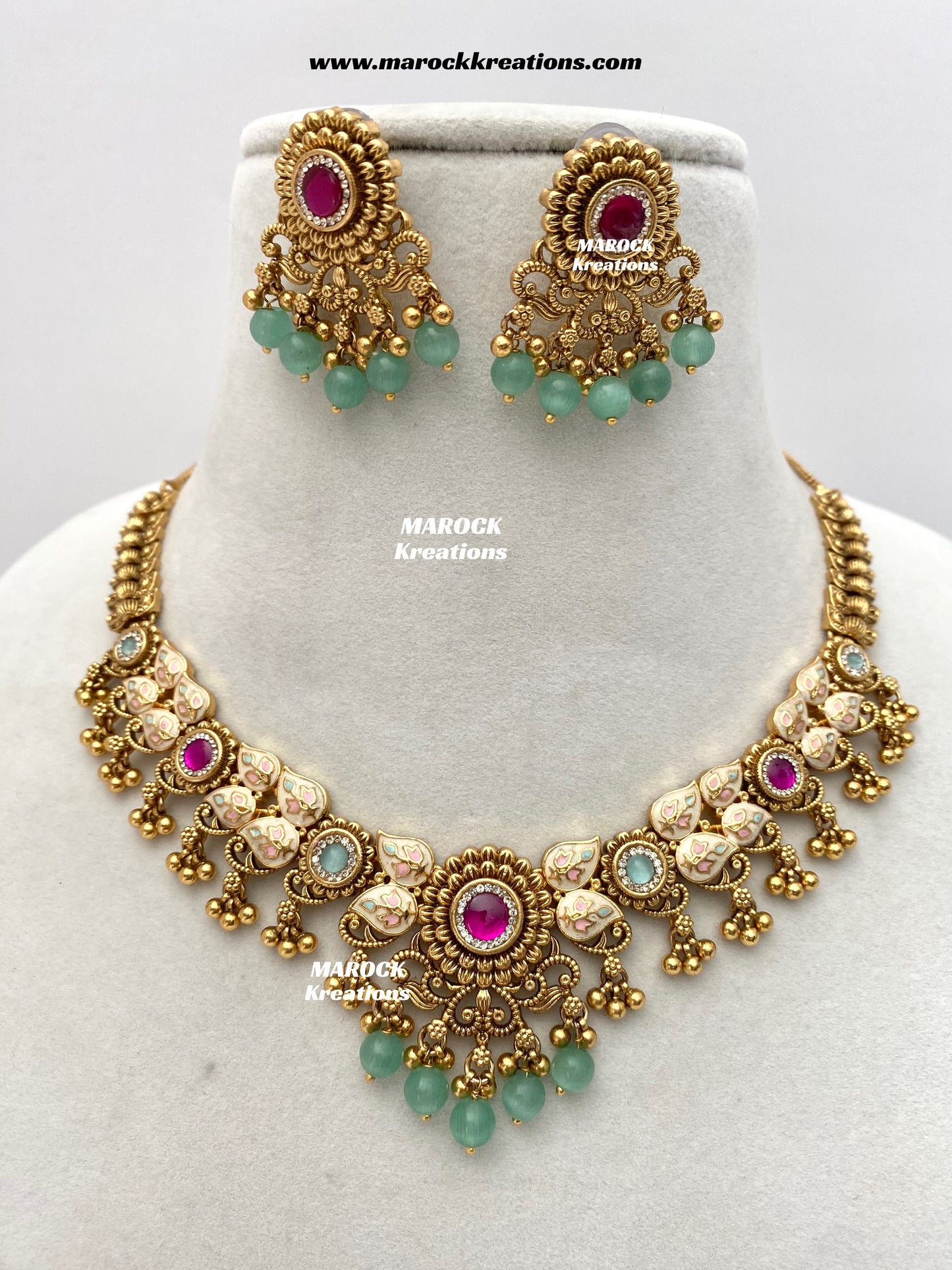 Mayuri Premium Quality Gold Plated Meenakari Rajwadi Necklace set