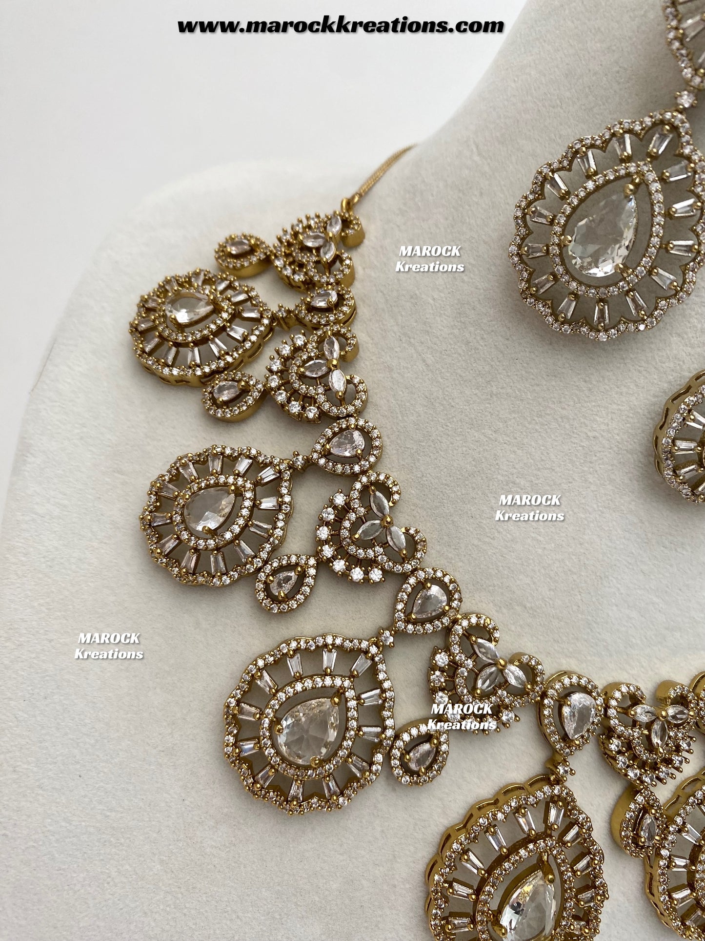 Tareena Antique Gold American Diamond Statement Necklace set