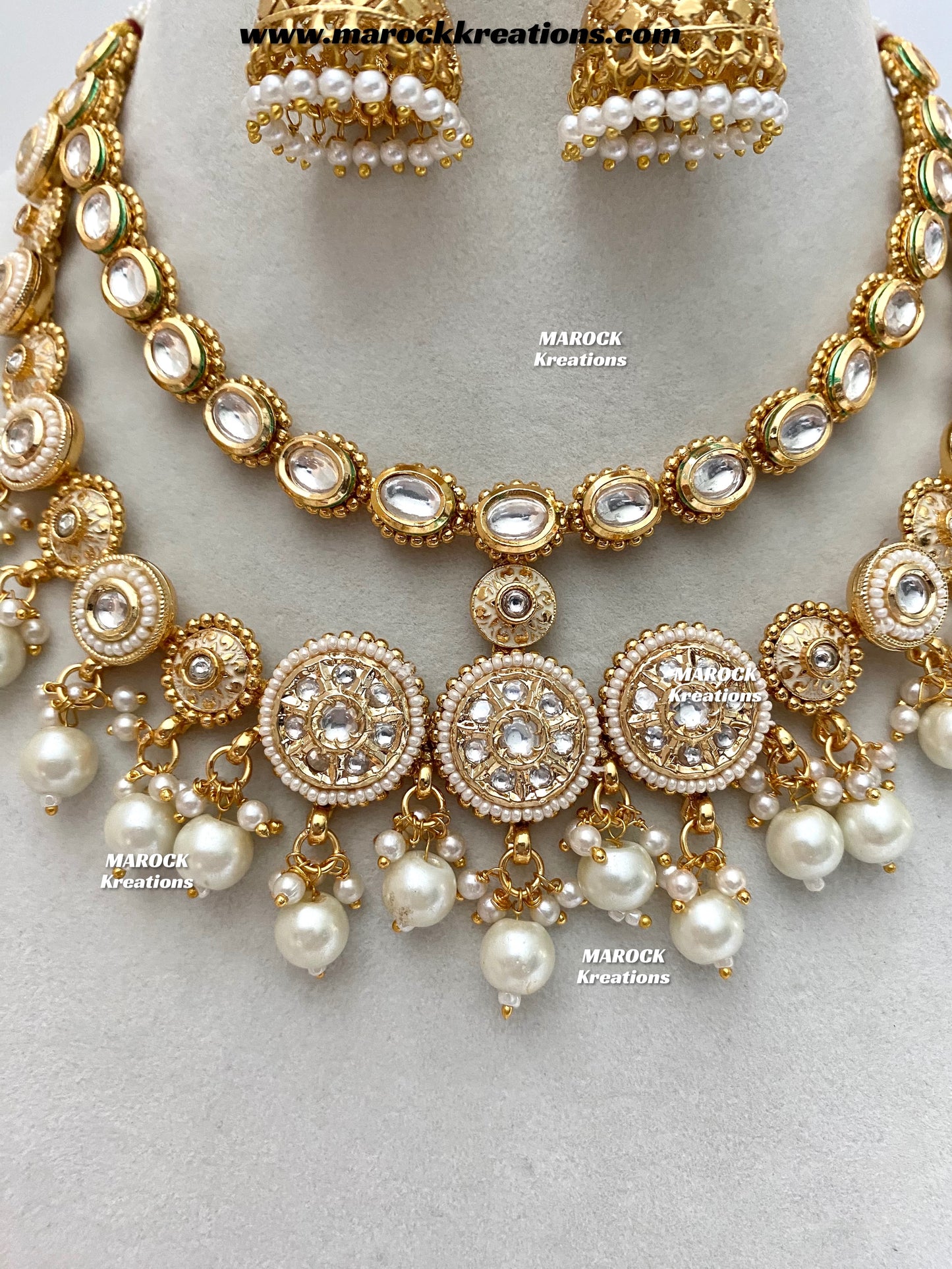 Premium Quality Gold Plated double layer Kundan Necklace set