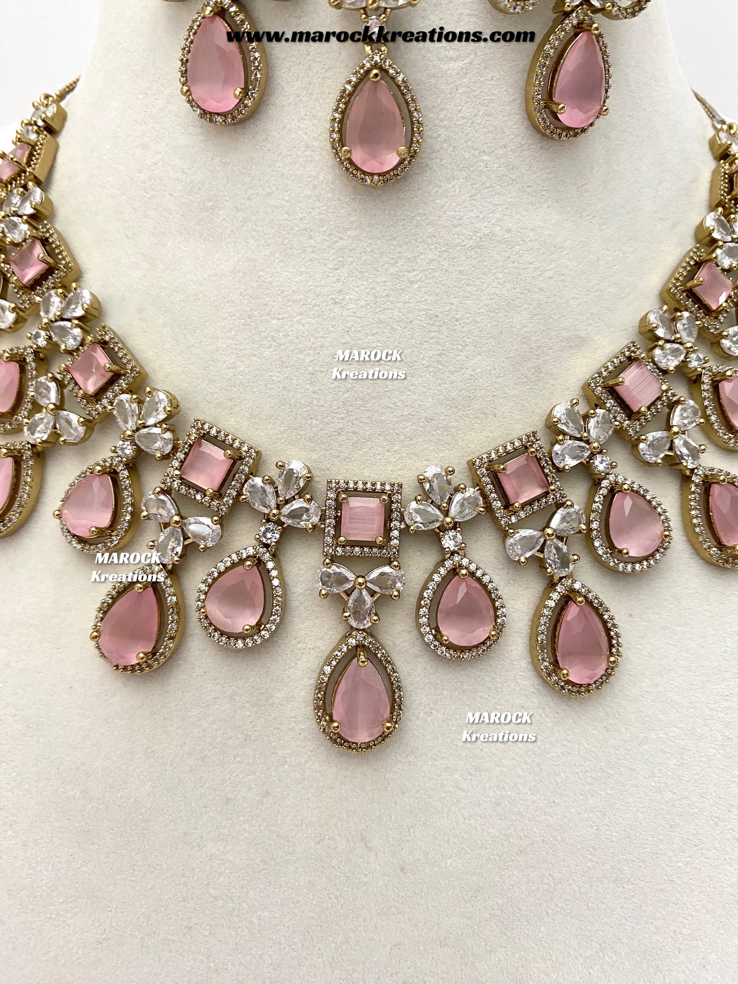 Erona Antique Gold American Diamond Statement Necklace set