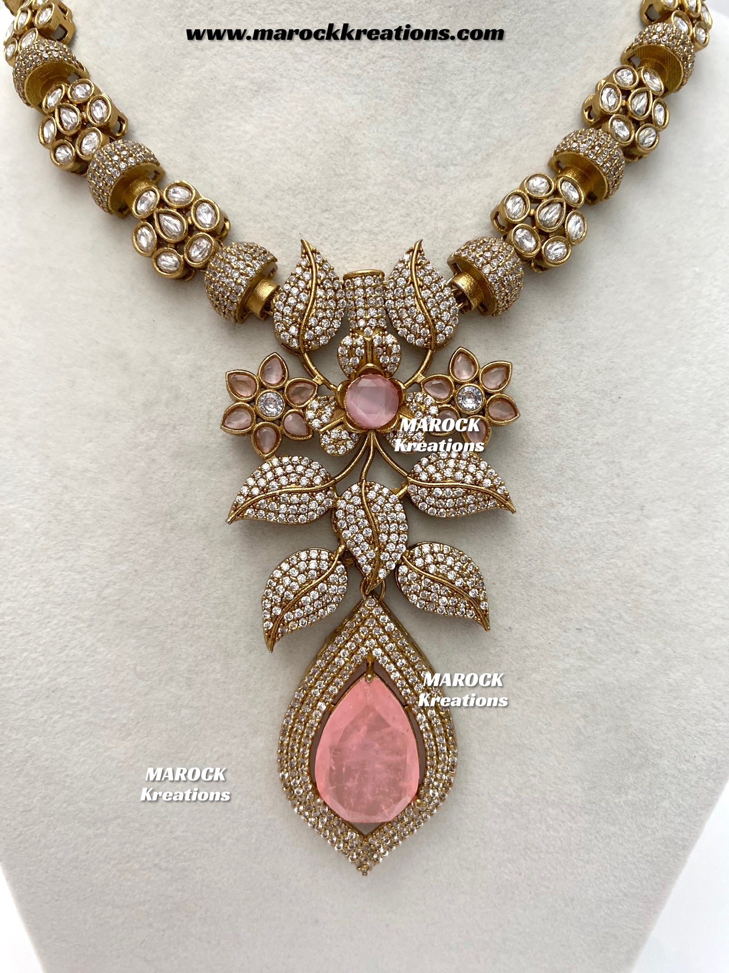 Milly Premium Quality Moissanite Kundan and American diamond Statement necklace set