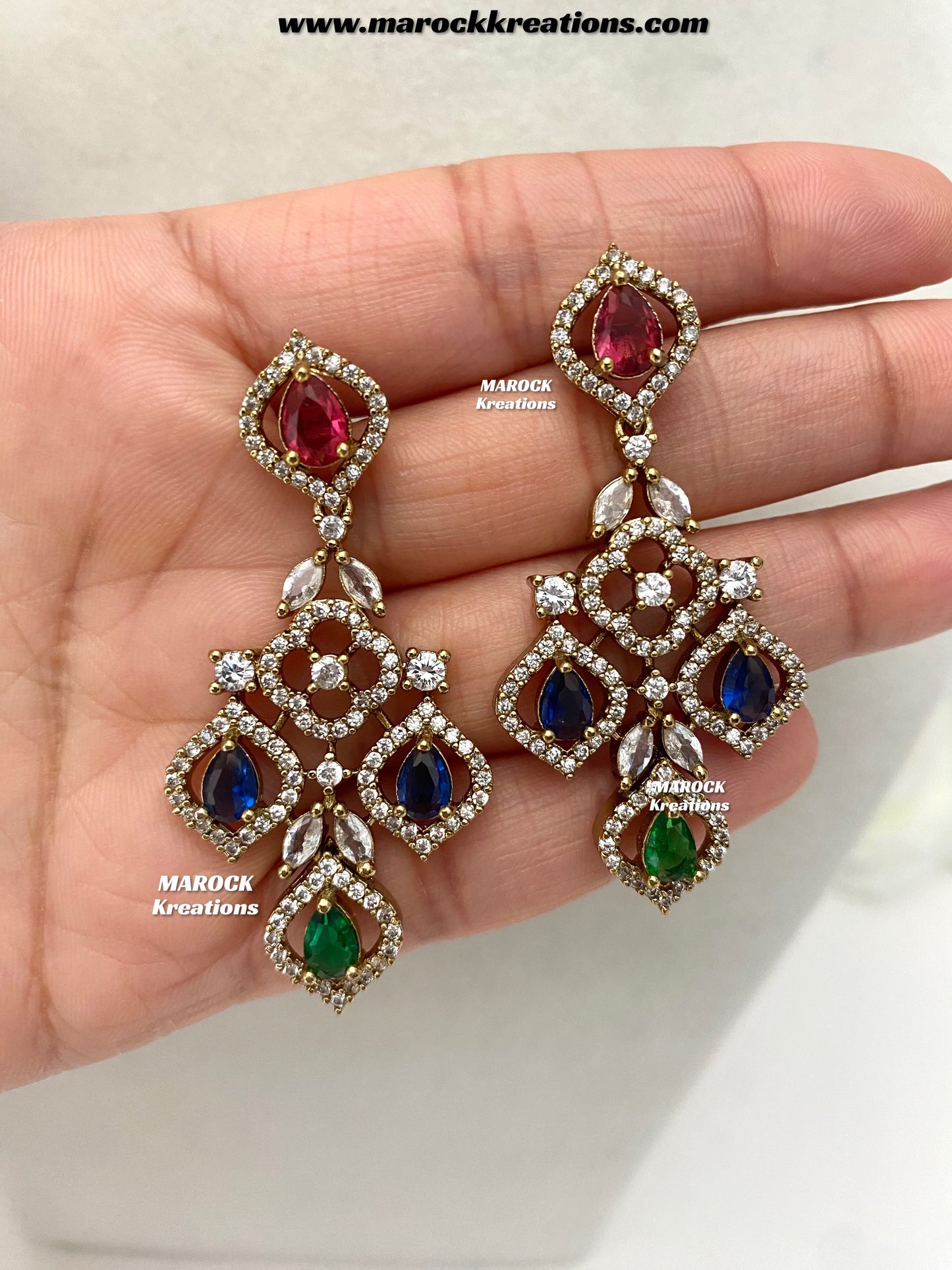 Maliha Antique Gold American Diamond Statement Necklace set