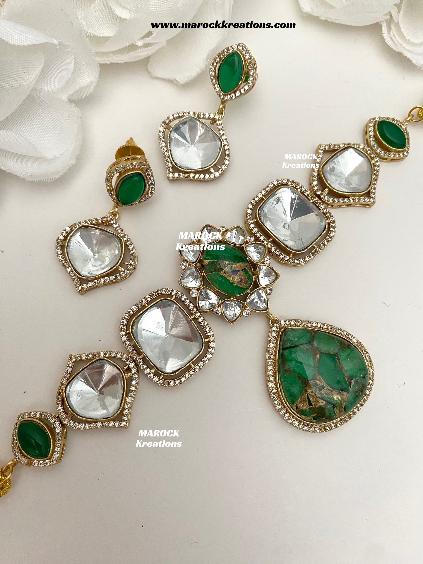 Kalpana Premium Quality Moissanite Kundan and doublet stone Statement Choker set