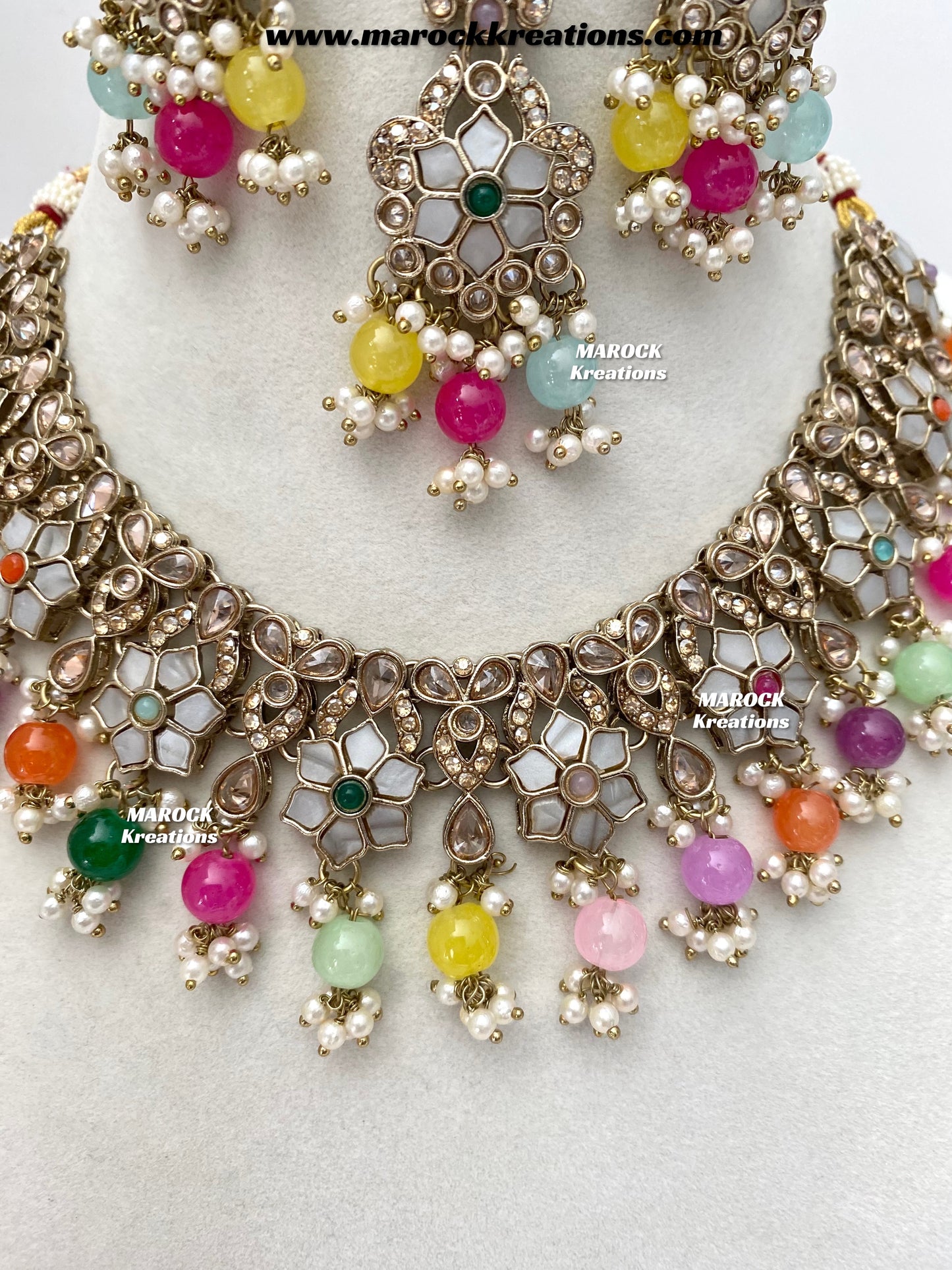 Arpan Antique Gold Polki MOP Statement Necklace set