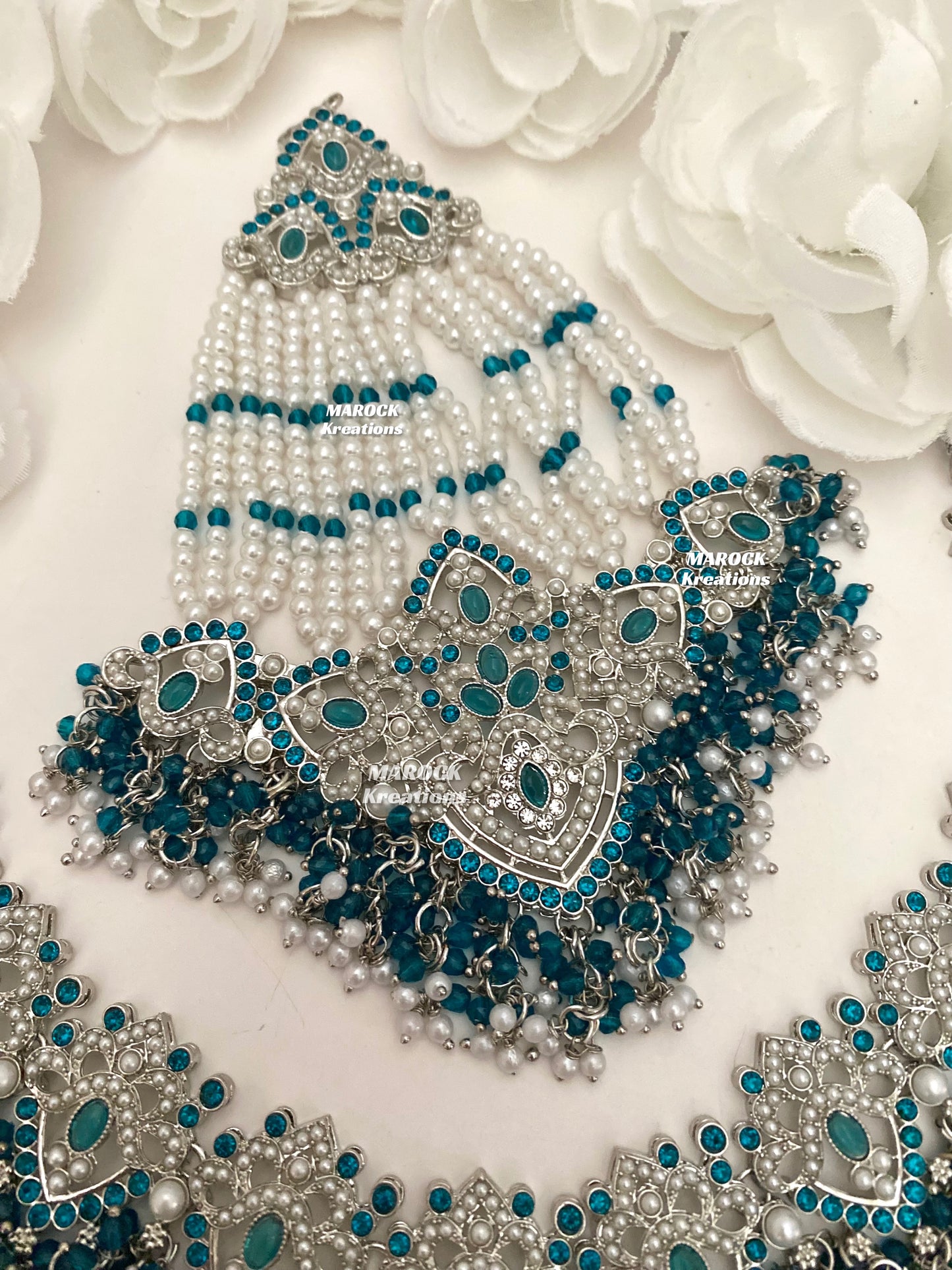 Aisha Silver Pakistani Necklace set with Passa/Jhoomer