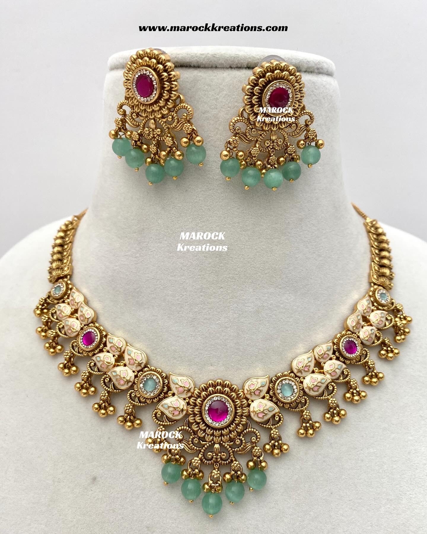 Mayuri Premium Quality Gold Plated Meenakari Rajwadi Necklace set