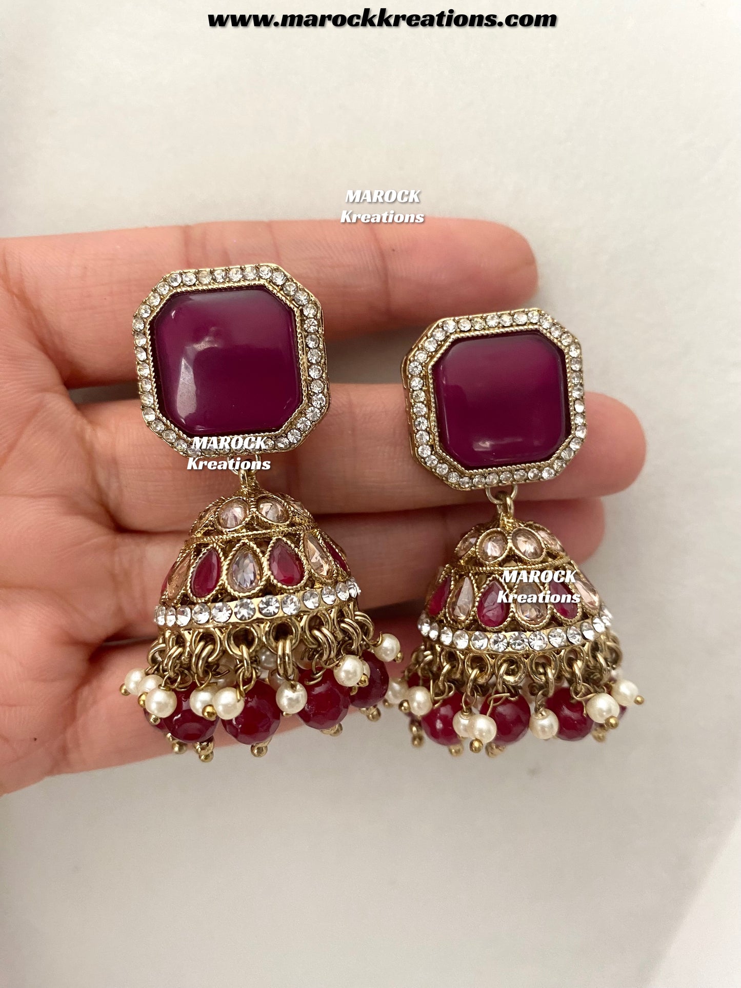 Premium Quality Antique Gold Polki and Monalisa stone Jhumki Earrings