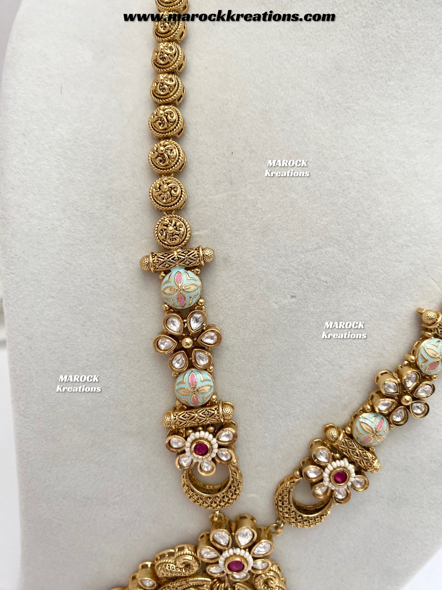 Nella Premium Quality Gold plated Kundan Meenakari exclusive long Necklace set/Rani haar set