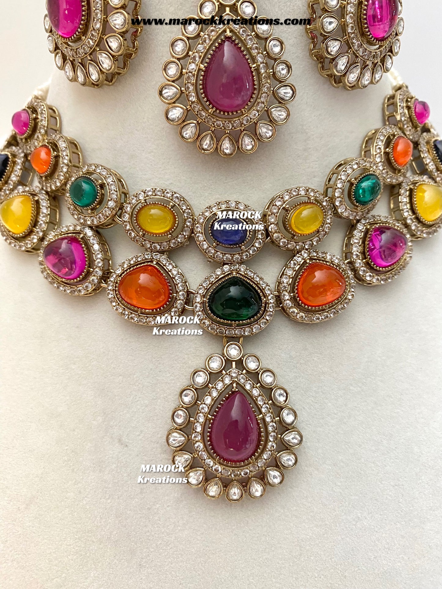 Zafina Premium Quality Moissanite Kundan Statement Choker/Necklace set