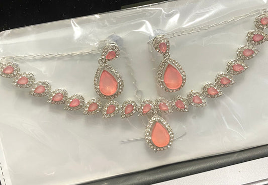 American diamond look Silver Necklace set