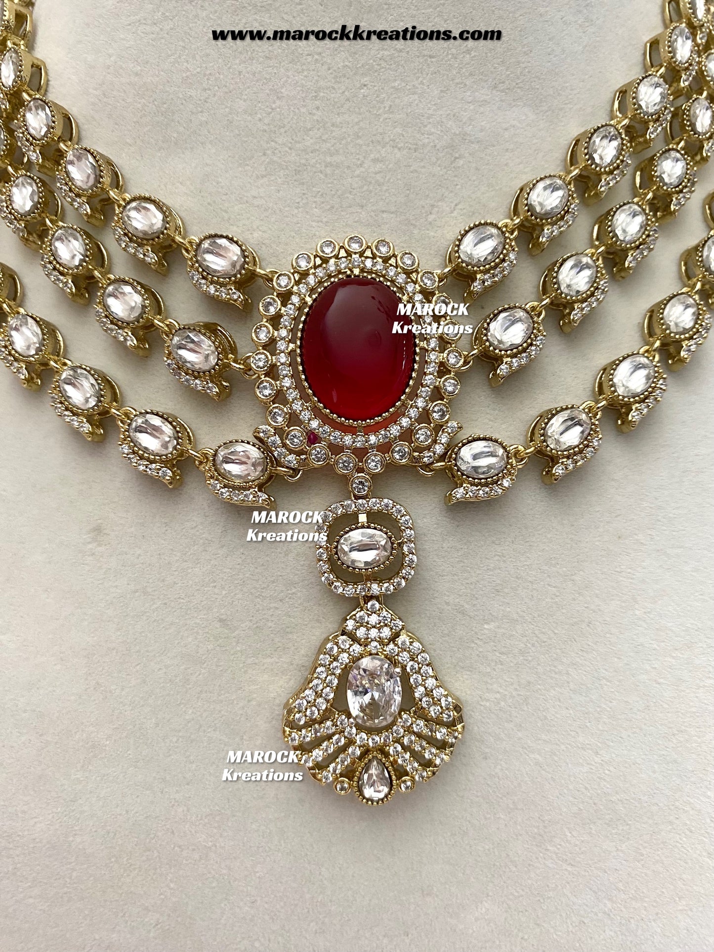 Salina Premium Quality Moissanite Kundan triple layer Necklace set