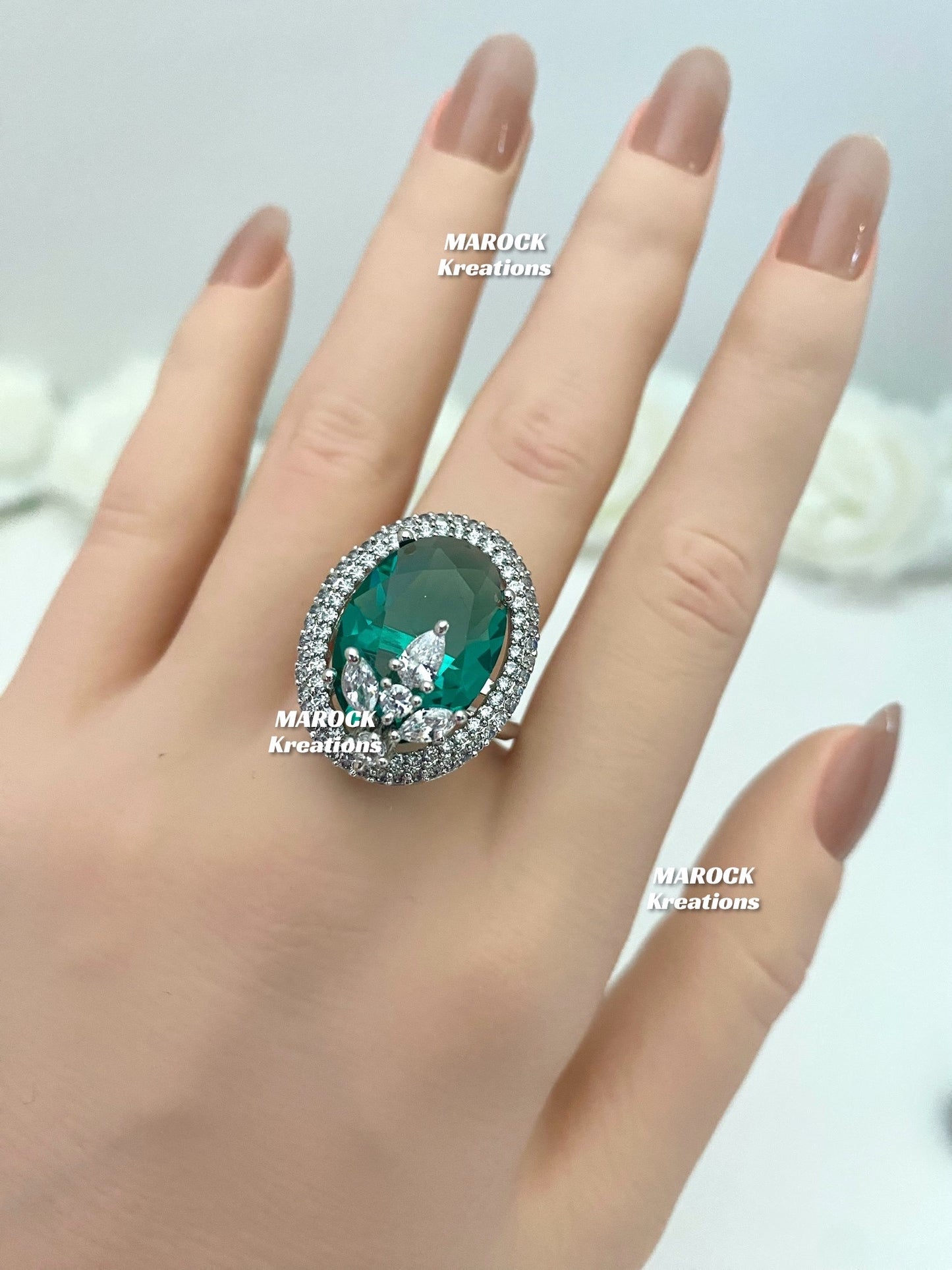 Silver American Diamond adjustable Finger Ring