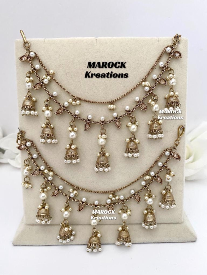 Antique gold Polki double layer Jhumki Saharey/Ear chains