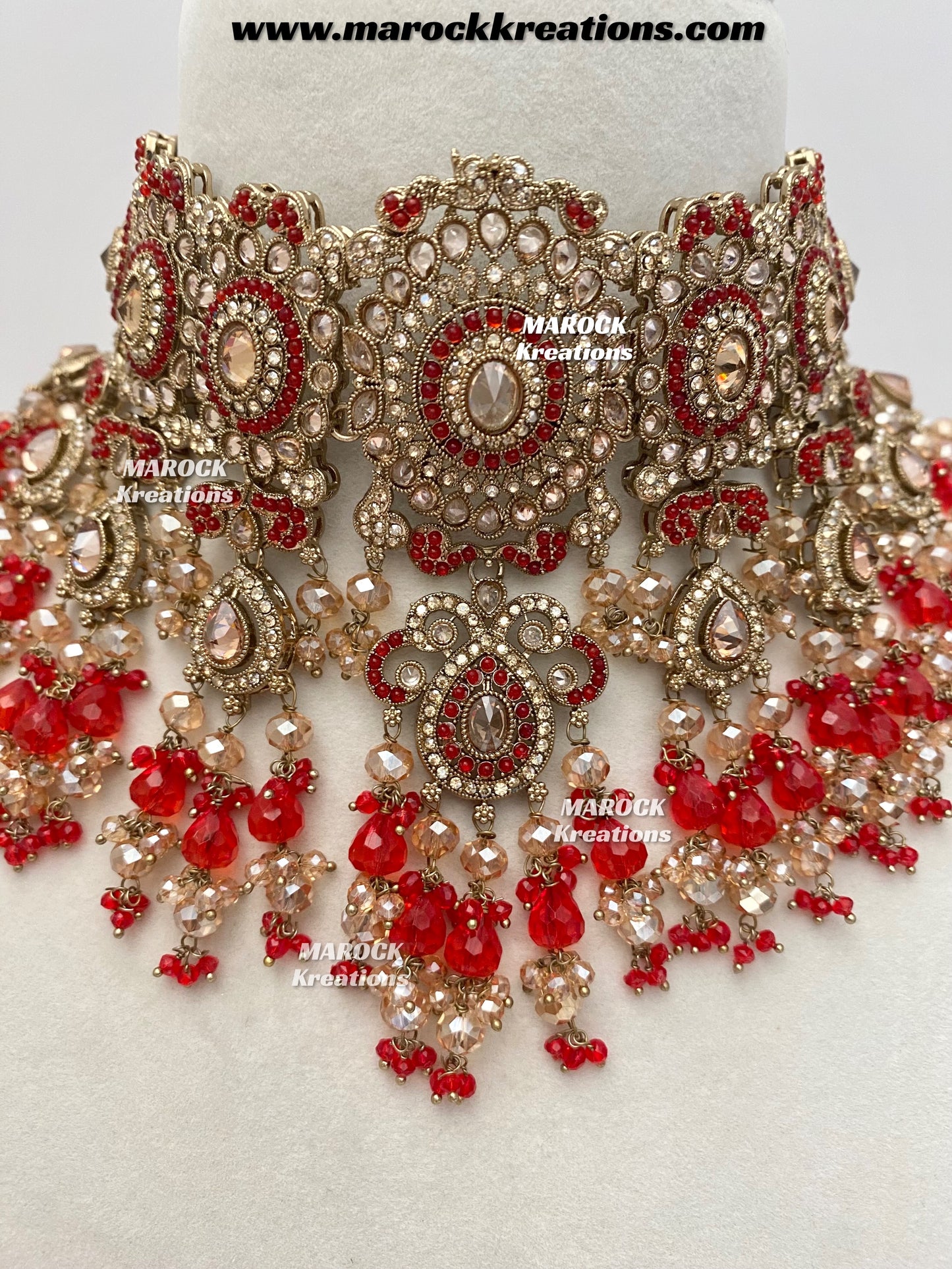 Nazmun Antique Gold Pakistani Polki choker/necklace set with Passa