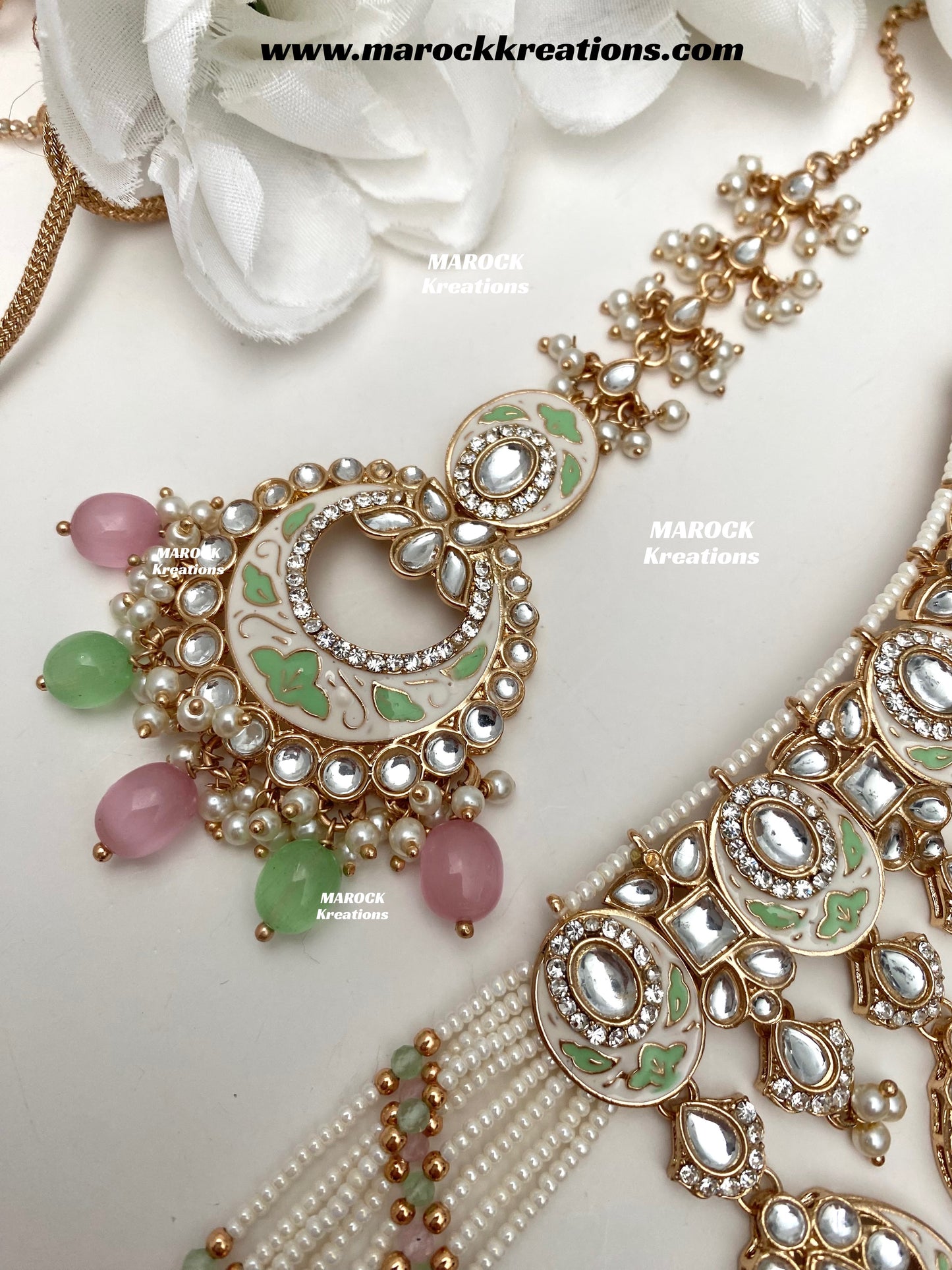 Nirvi Premium Quality Rose Gold Kundan Meenakari Choker/Necklace set