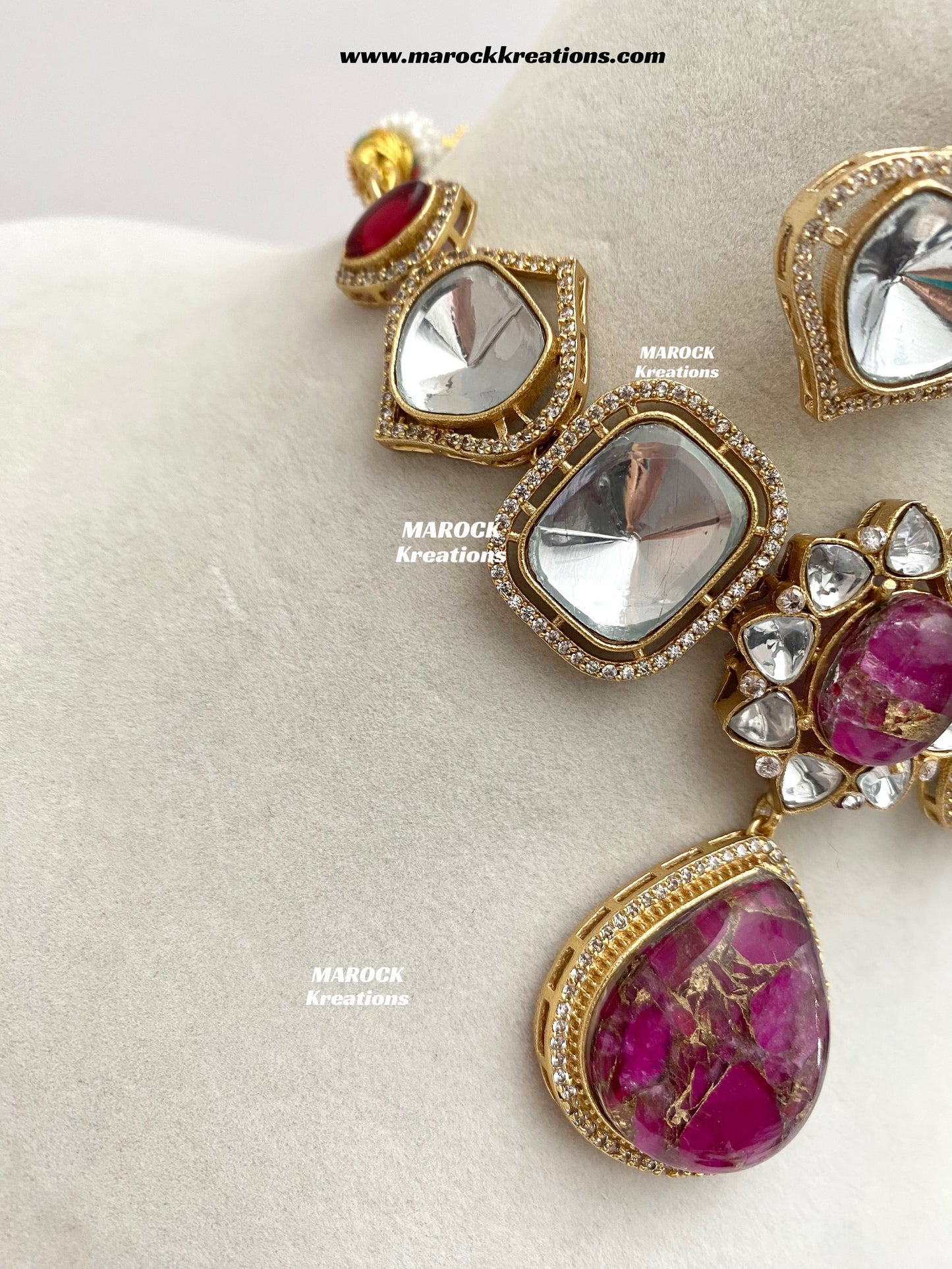 Kalpana Premium Quality Moissanite Kundan and doublet stone Statement Choker set