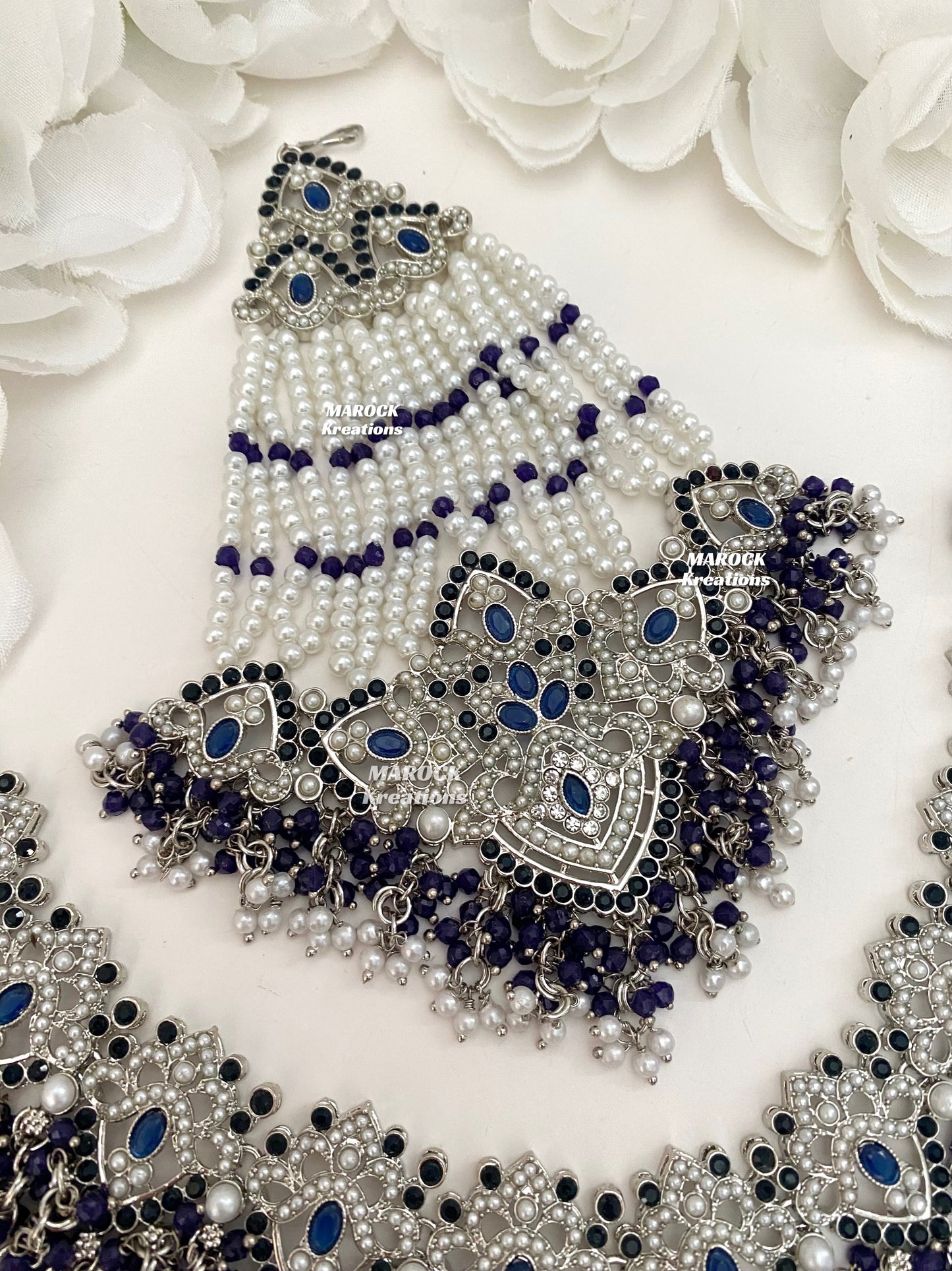 Aisha Silver Pakistani Necklace set with Passa/Jhoomer