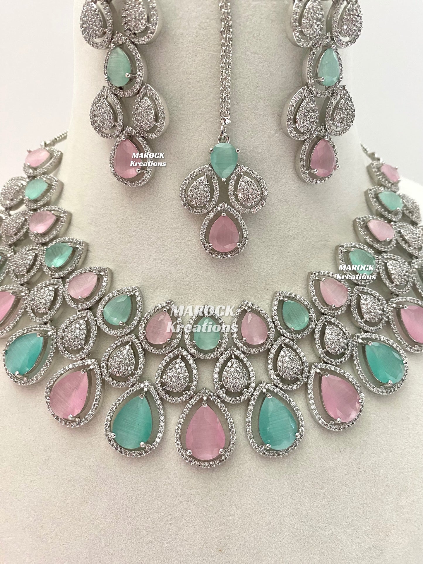Laura Silver American Diamond Necklace set