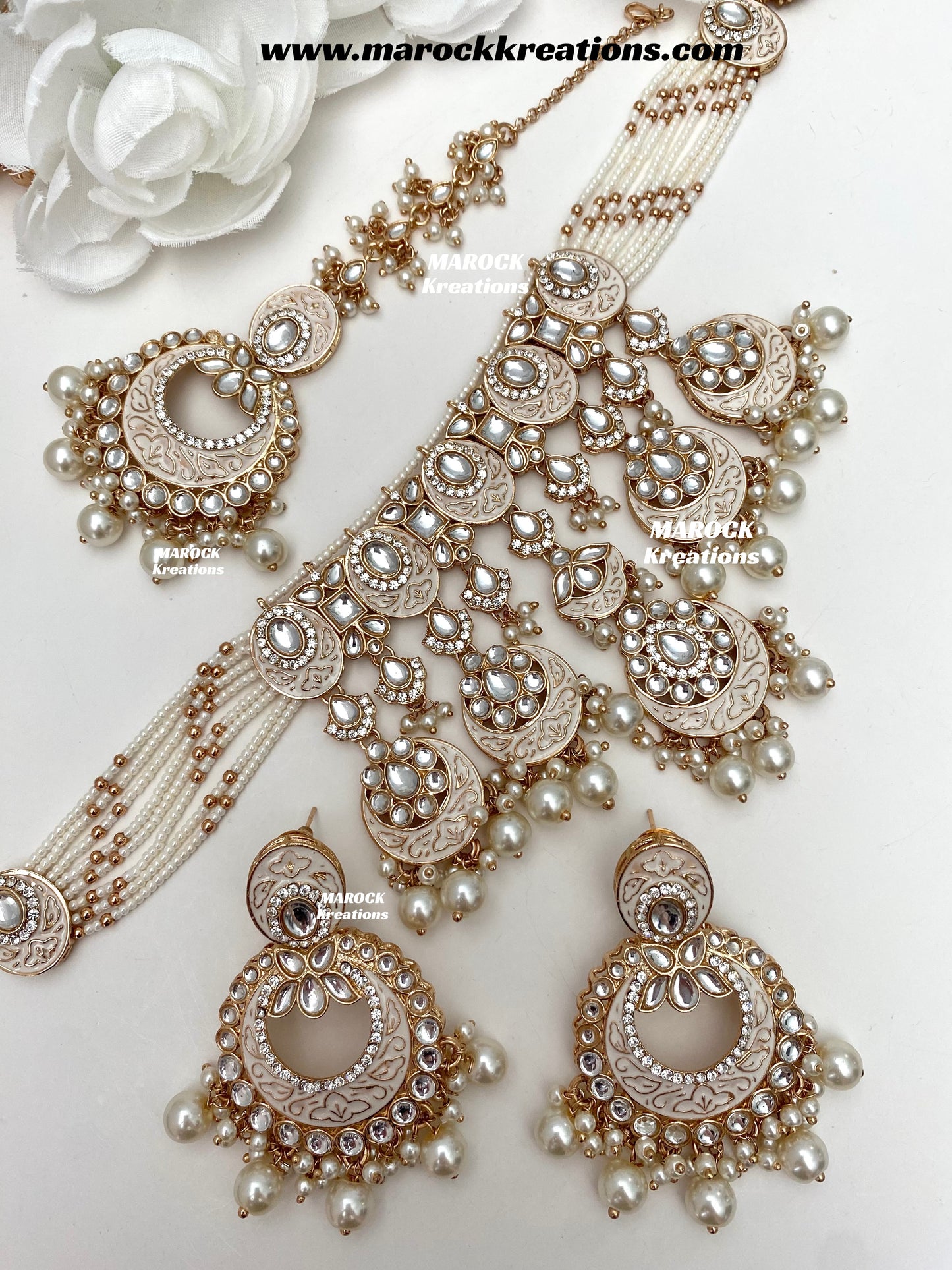 Nirvi Premium Quality Rose Gold Kundan Meenakari Choker/Necklace set