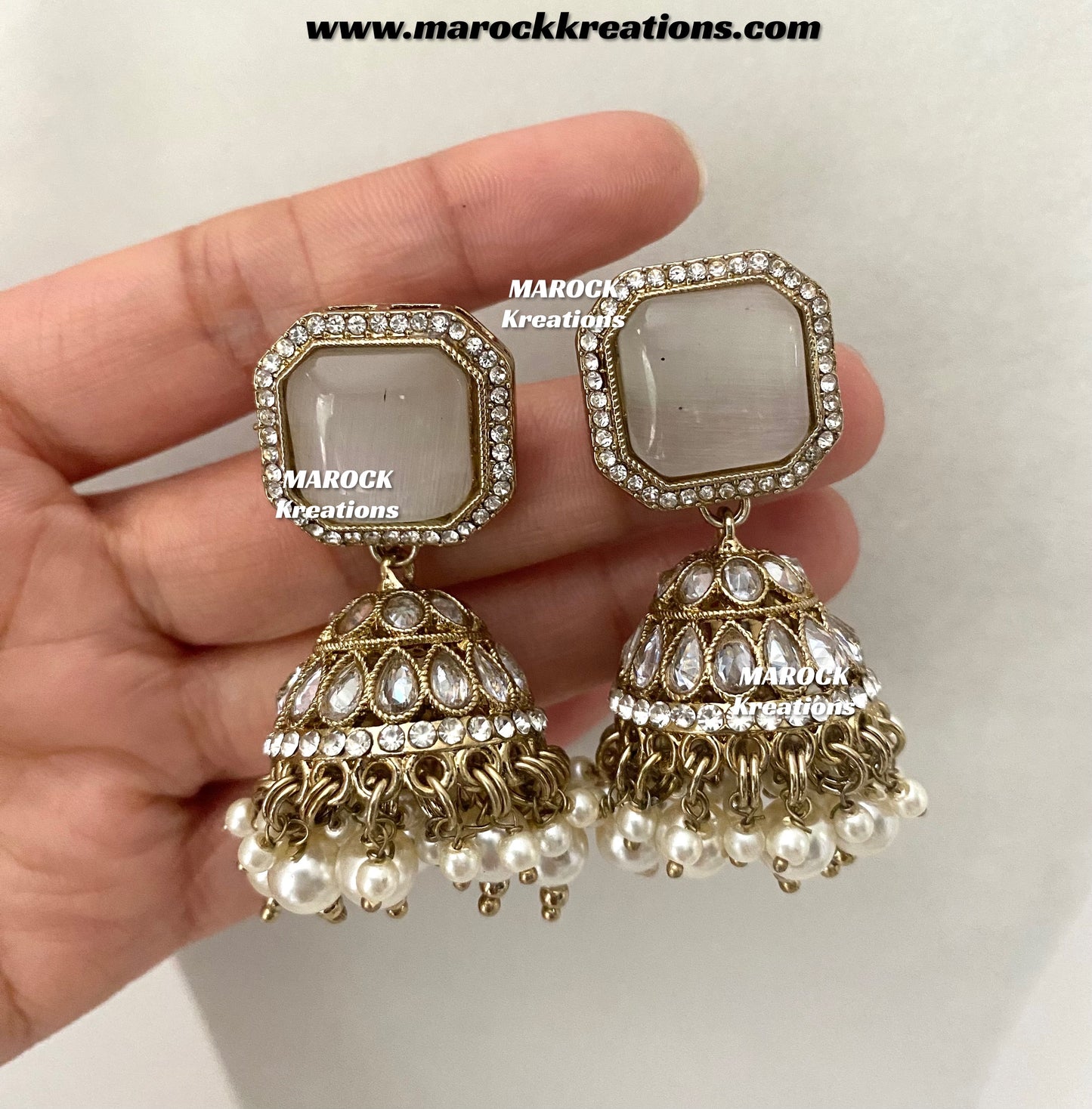 Premium Quality Antique Gold Polki and Monalisa stone Jhumki Earrings