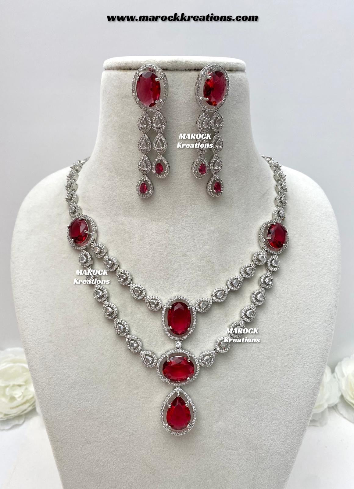 Zehra Silver American Diamond Double layer Necklace set