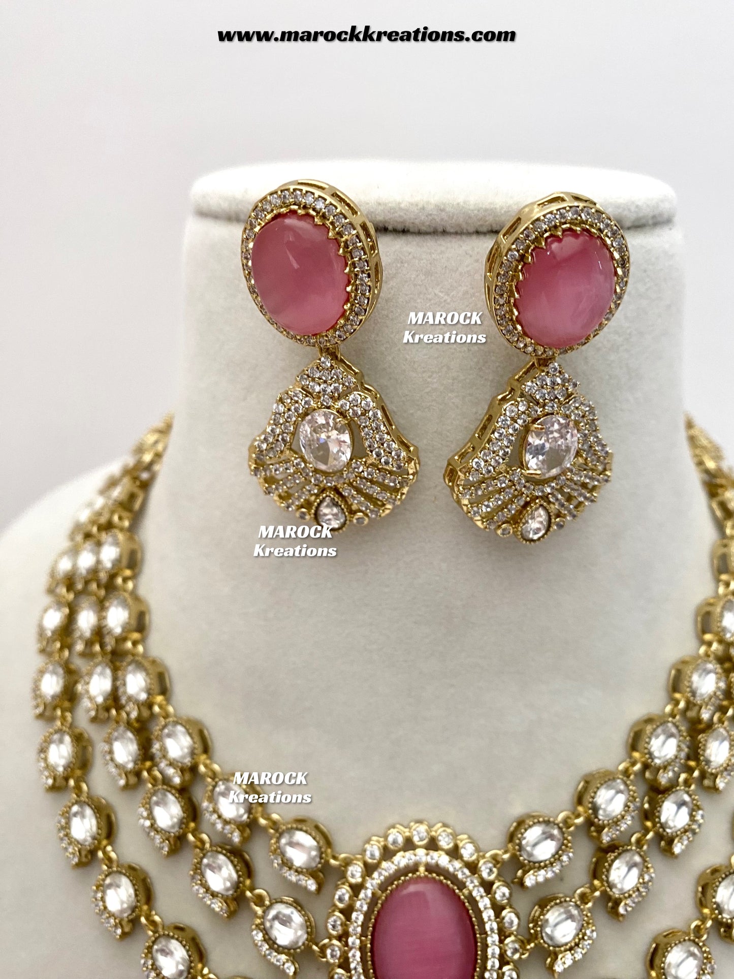 Salina Premium Quality Moissanite Kundan triple layer Necklace set