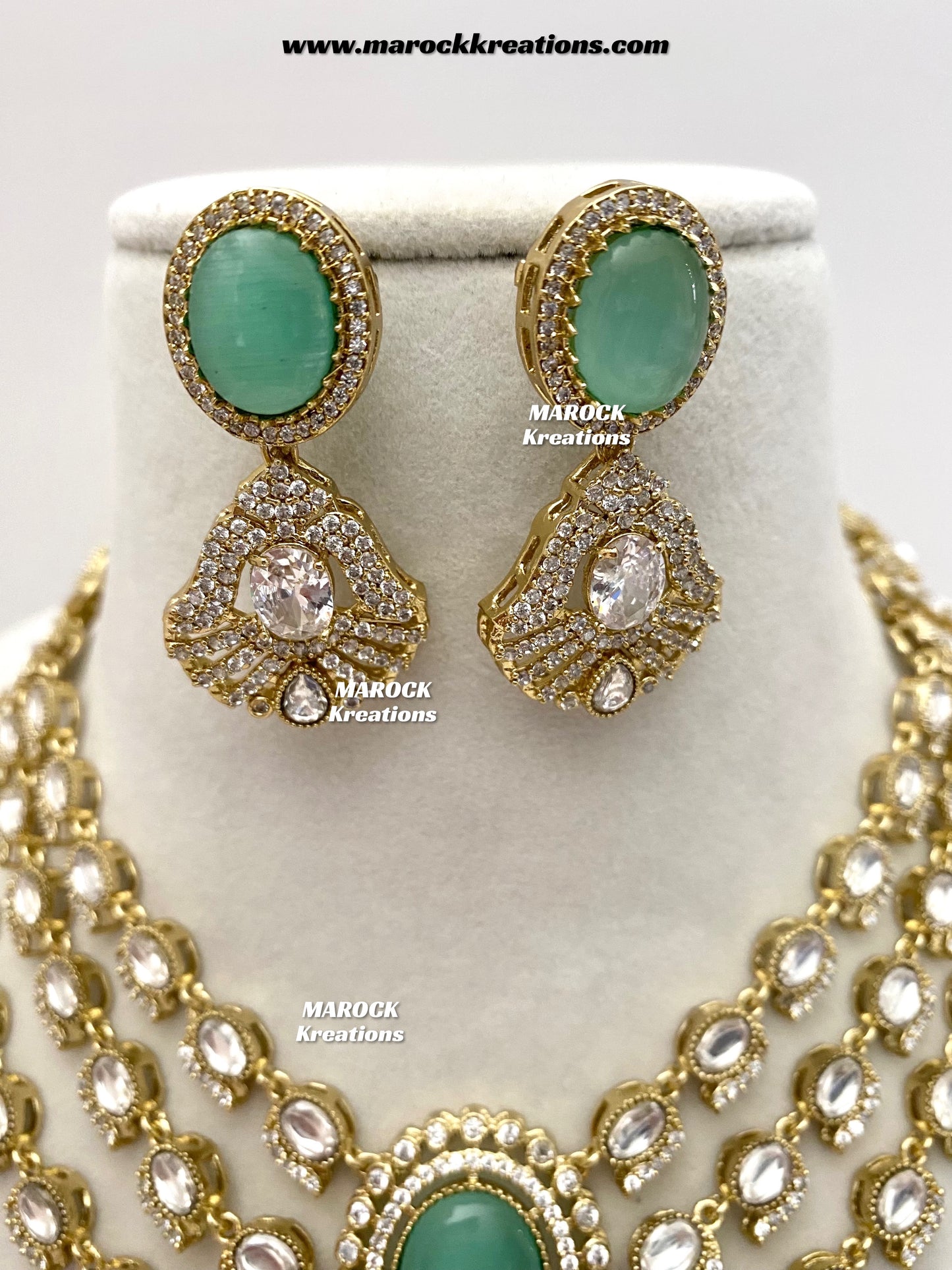 Salina Premium Quality Moissanite Kundan triple layer Necklace set