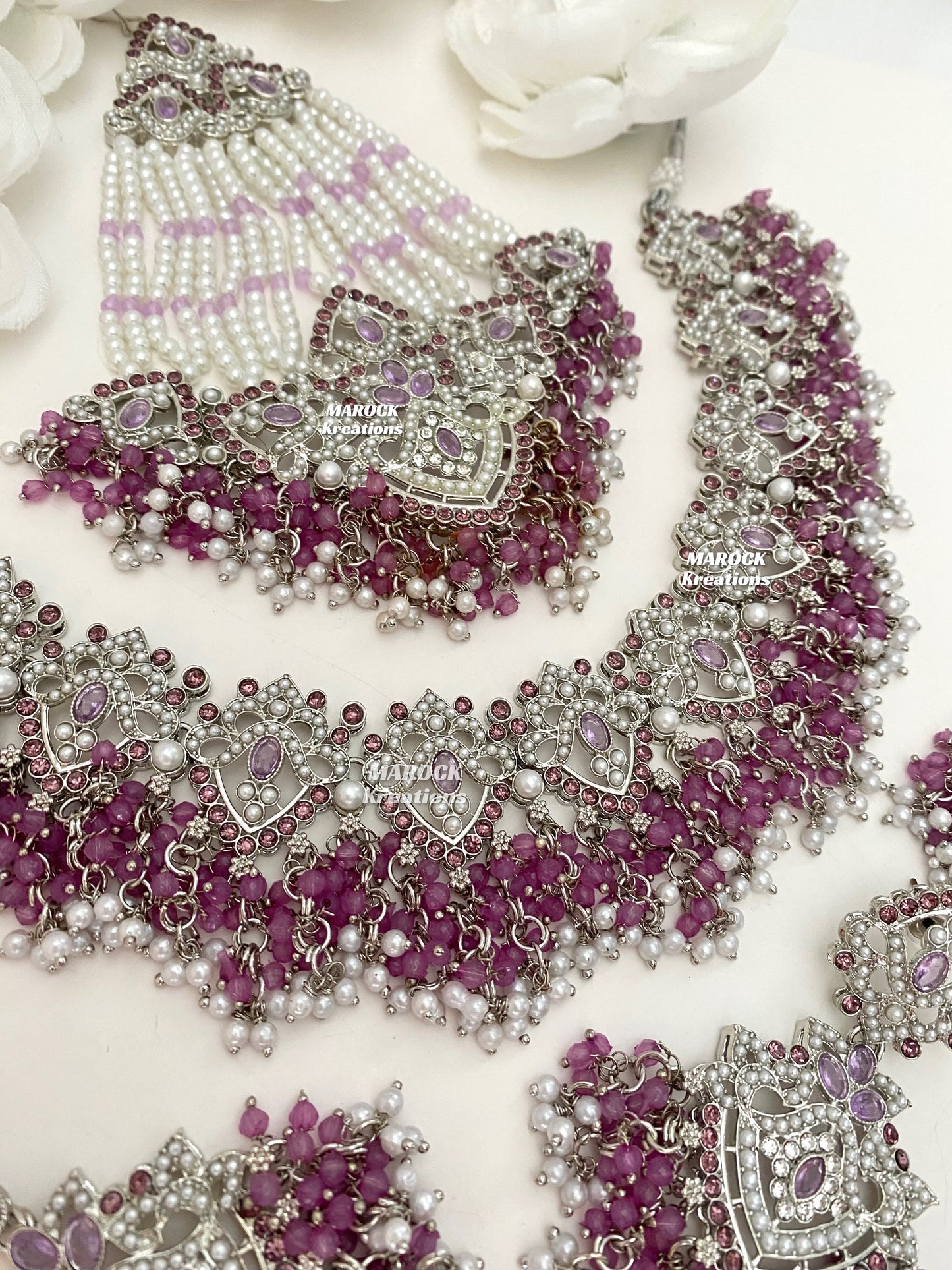 Aisha Silver Pakistani Necklace set with Passa/Jhoomer