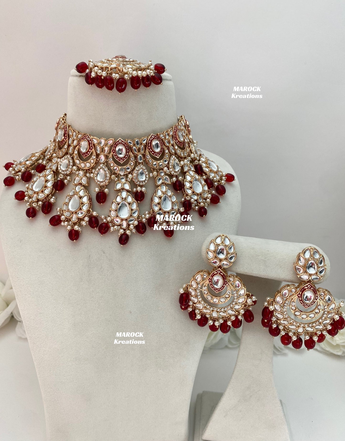 Kaniz Premium Quality Rose Gold Kundan Meenakari Choker/Necklace set