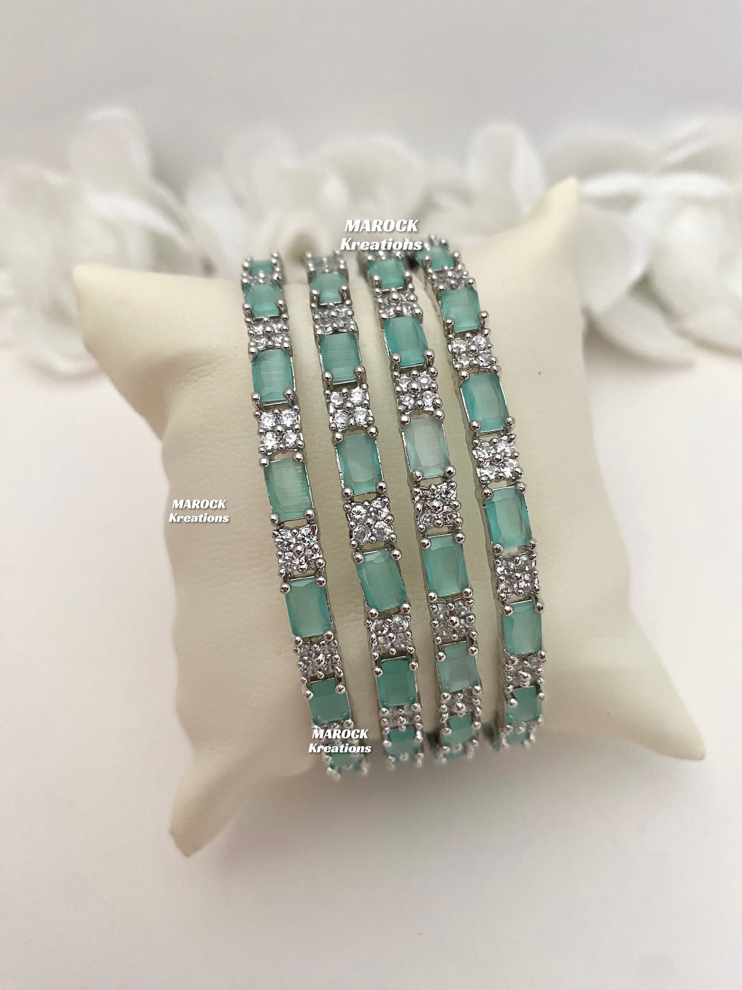 Silver American Diamond Bangles (set of 4)