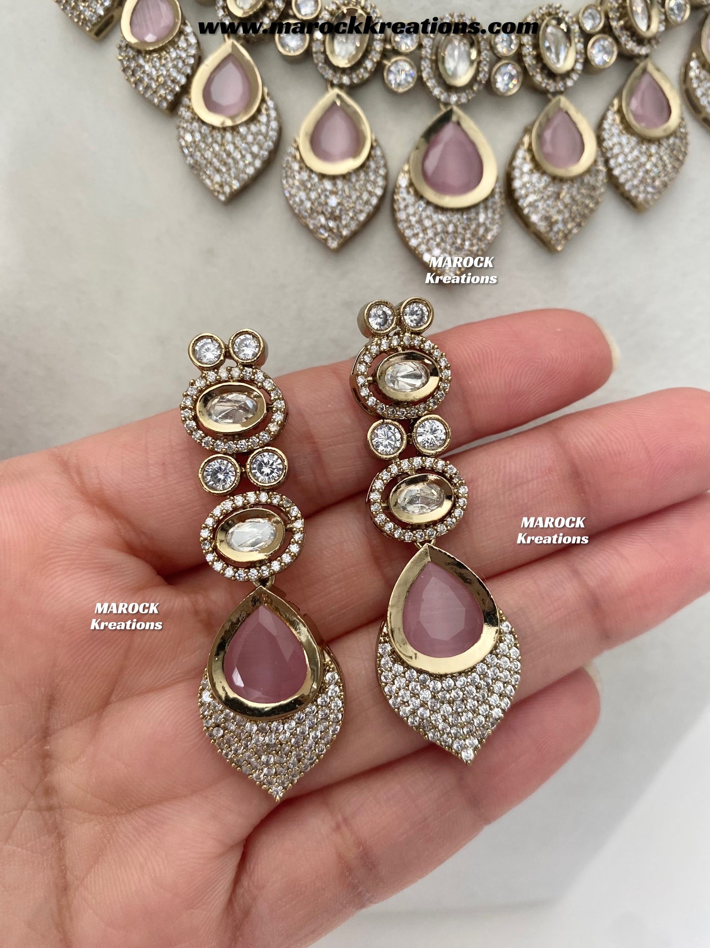 Kimmi Premium Quality Moissanite Kundan and American diamond Necklace set