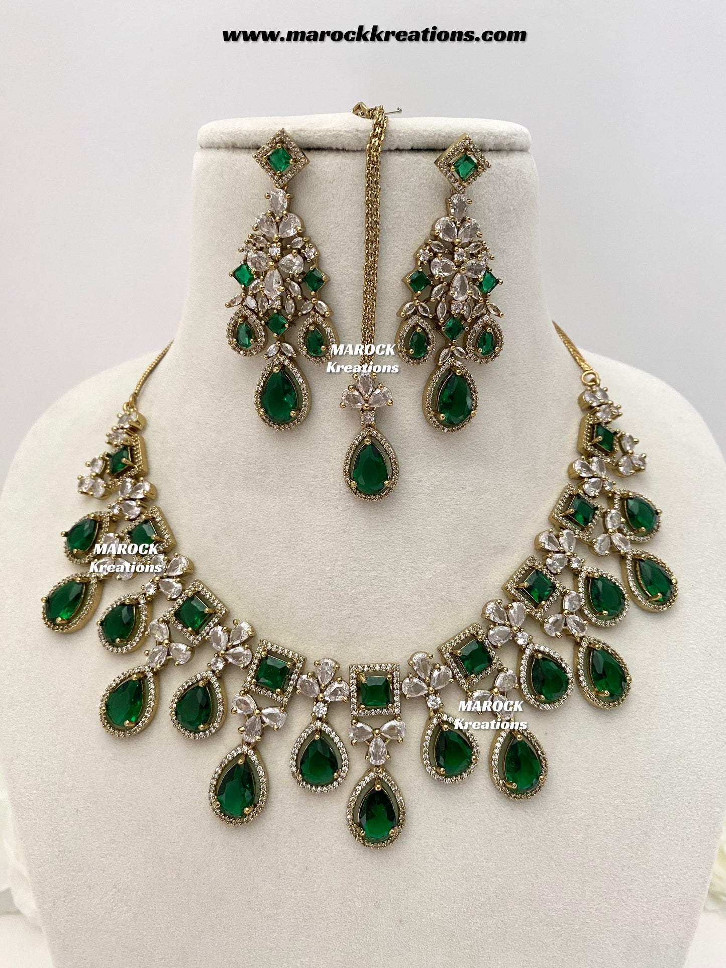 Erona Antique Gold American Diamond Statement Necklace set