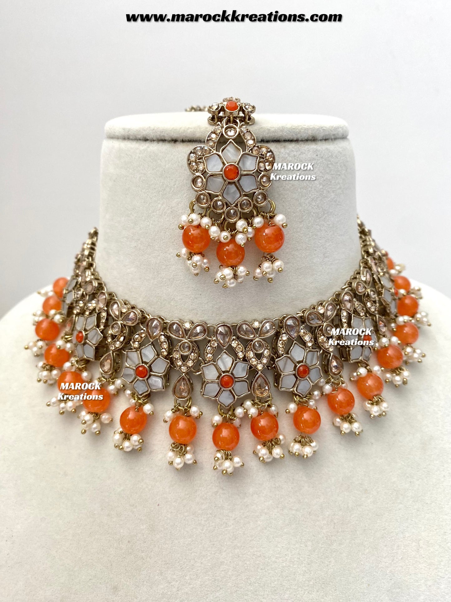 Arpan Antique Gold Polki MOP Statement Necklace set