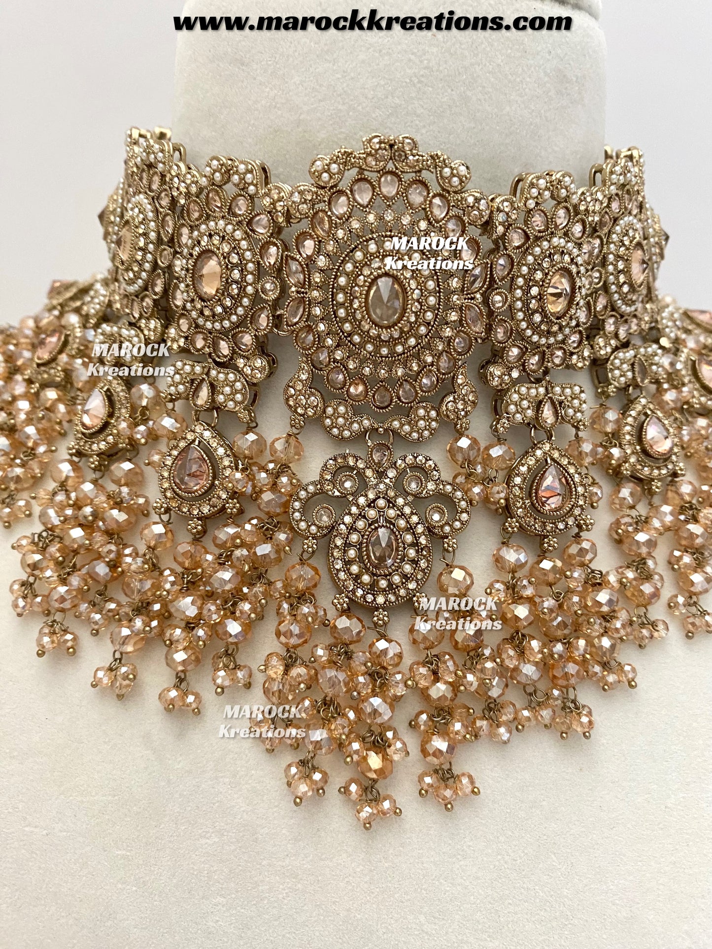Nazmun Antique Gold Pakistani Polki choker/necklace set with Passa