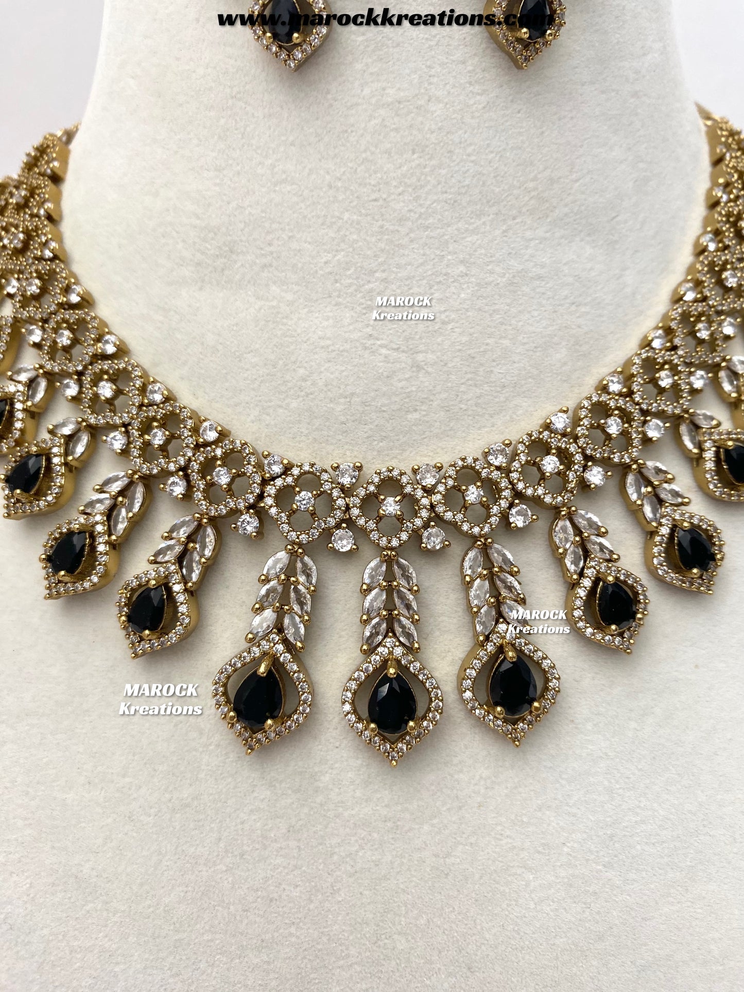 Maliha Antique Gold American Diamond Statement Necklace set
