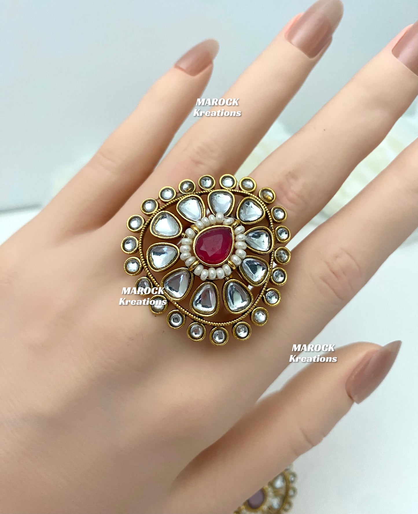 Premium Quality Kundan Statement adjustable Finger Ring