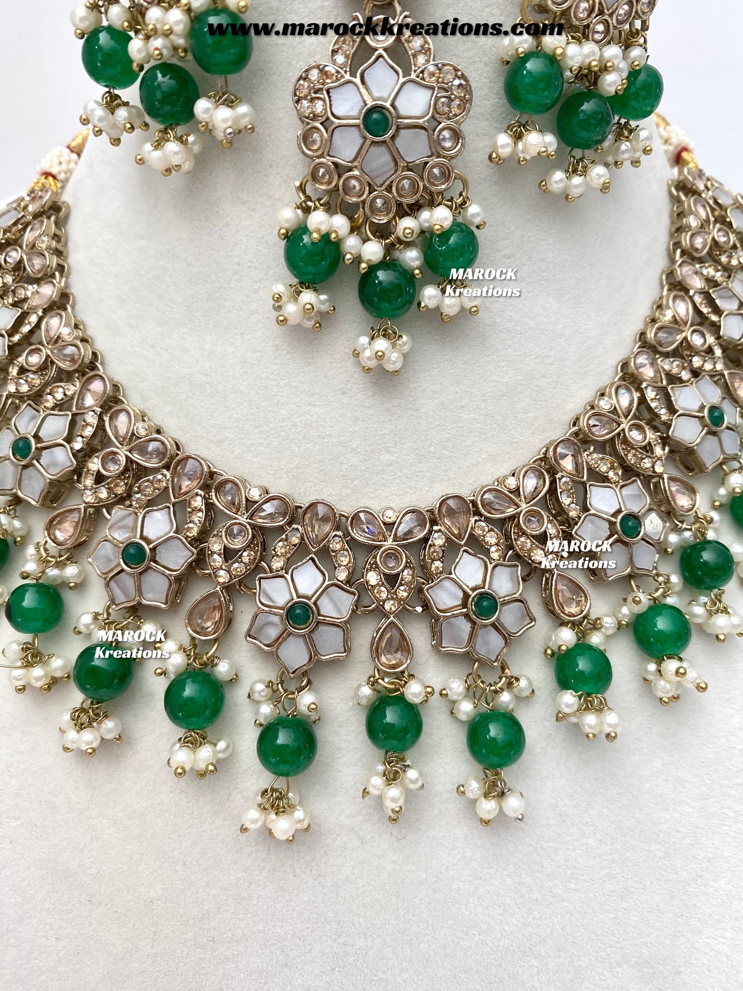 Arpan Antique Gold Polki MOP Statement Necklace set