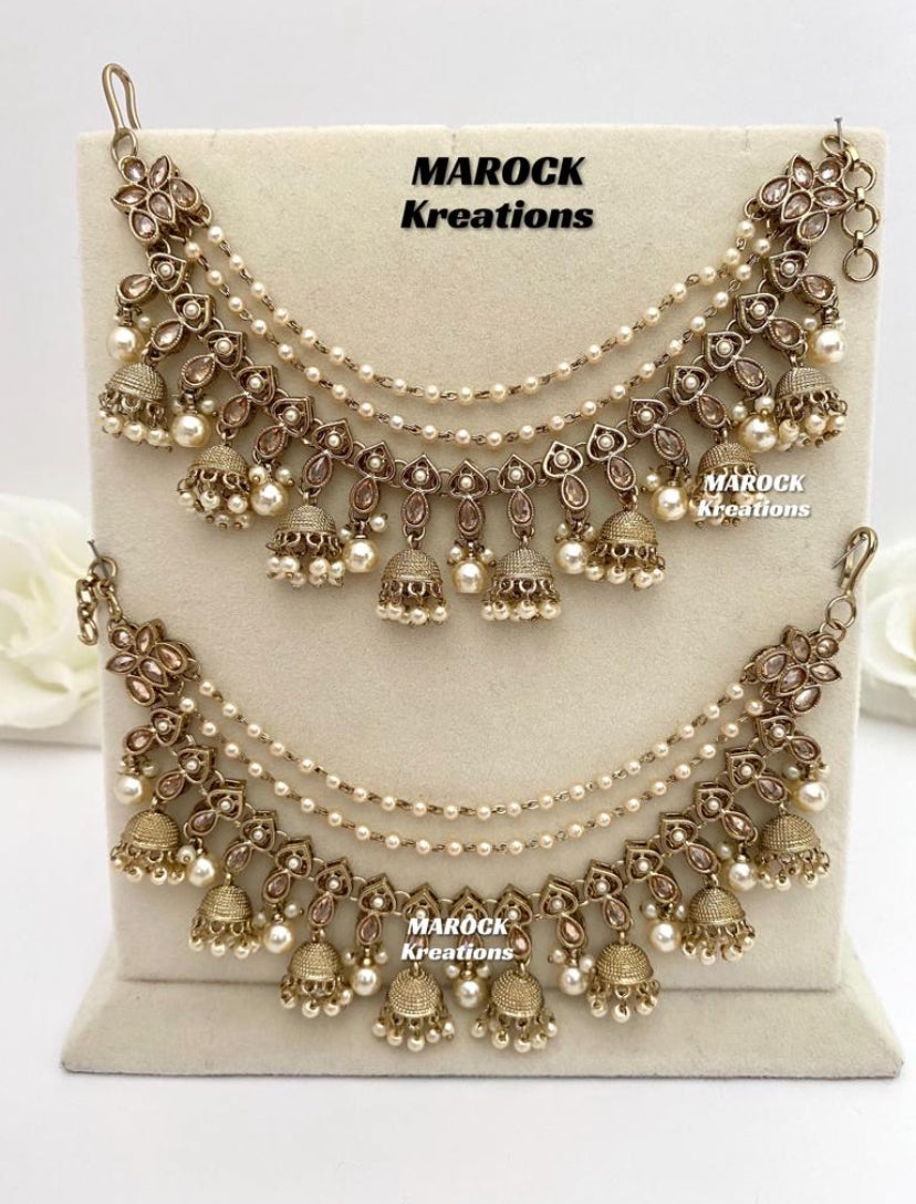 Polki Triple layer Jhumki Saharey/Ear chains