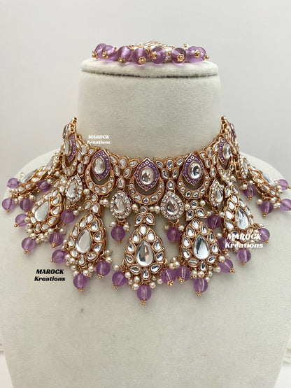 Kaniz Premium Quality Rose Gold Kundan Meenakari Choker/Necklace set