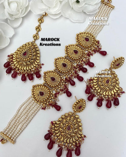 Trendy Gold plated traditional choker sets/Elegant gold look choker sets/Jadau choker Sets