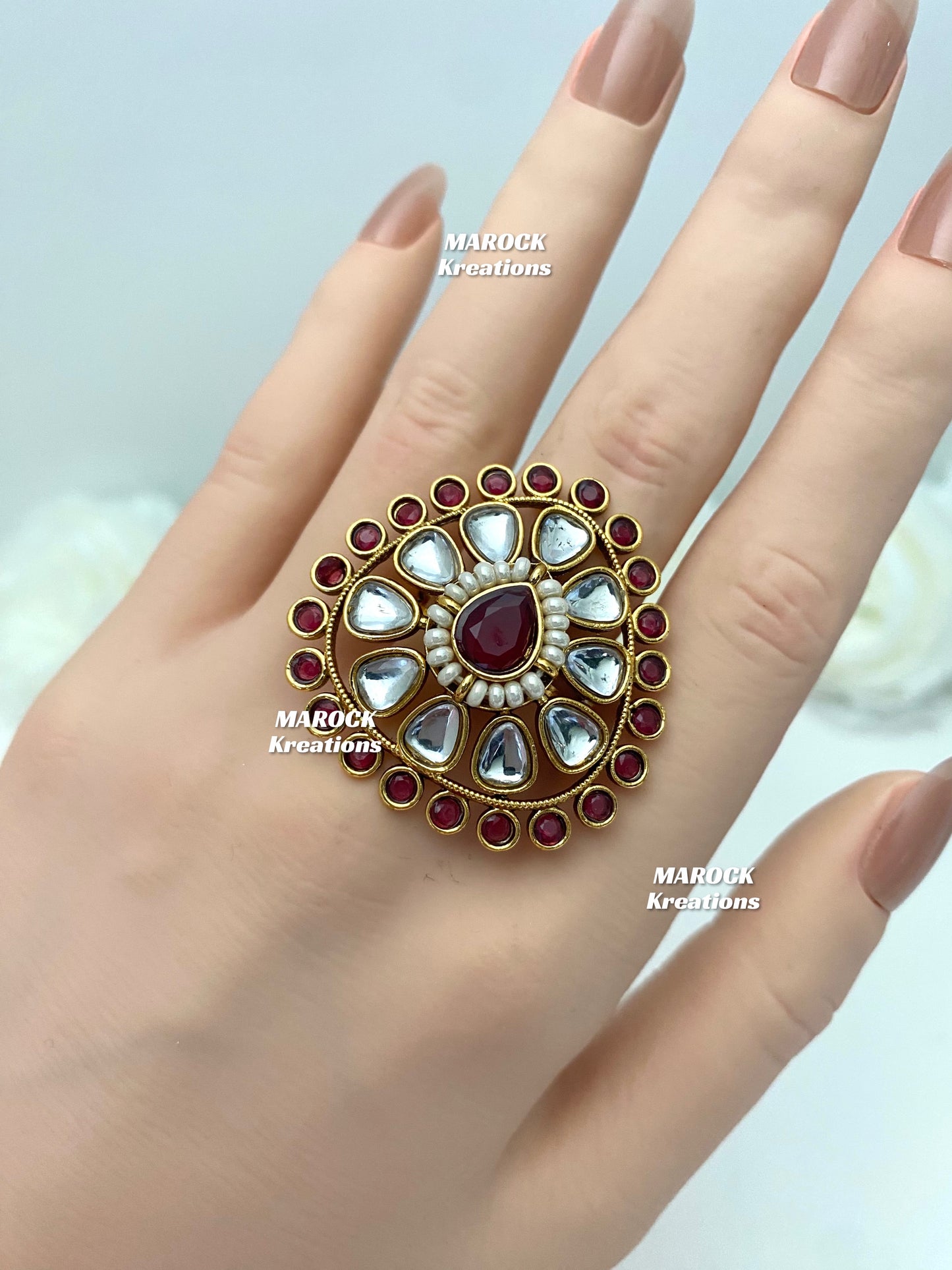 Premium Quality Kundan Statement adjustable Finger Ring