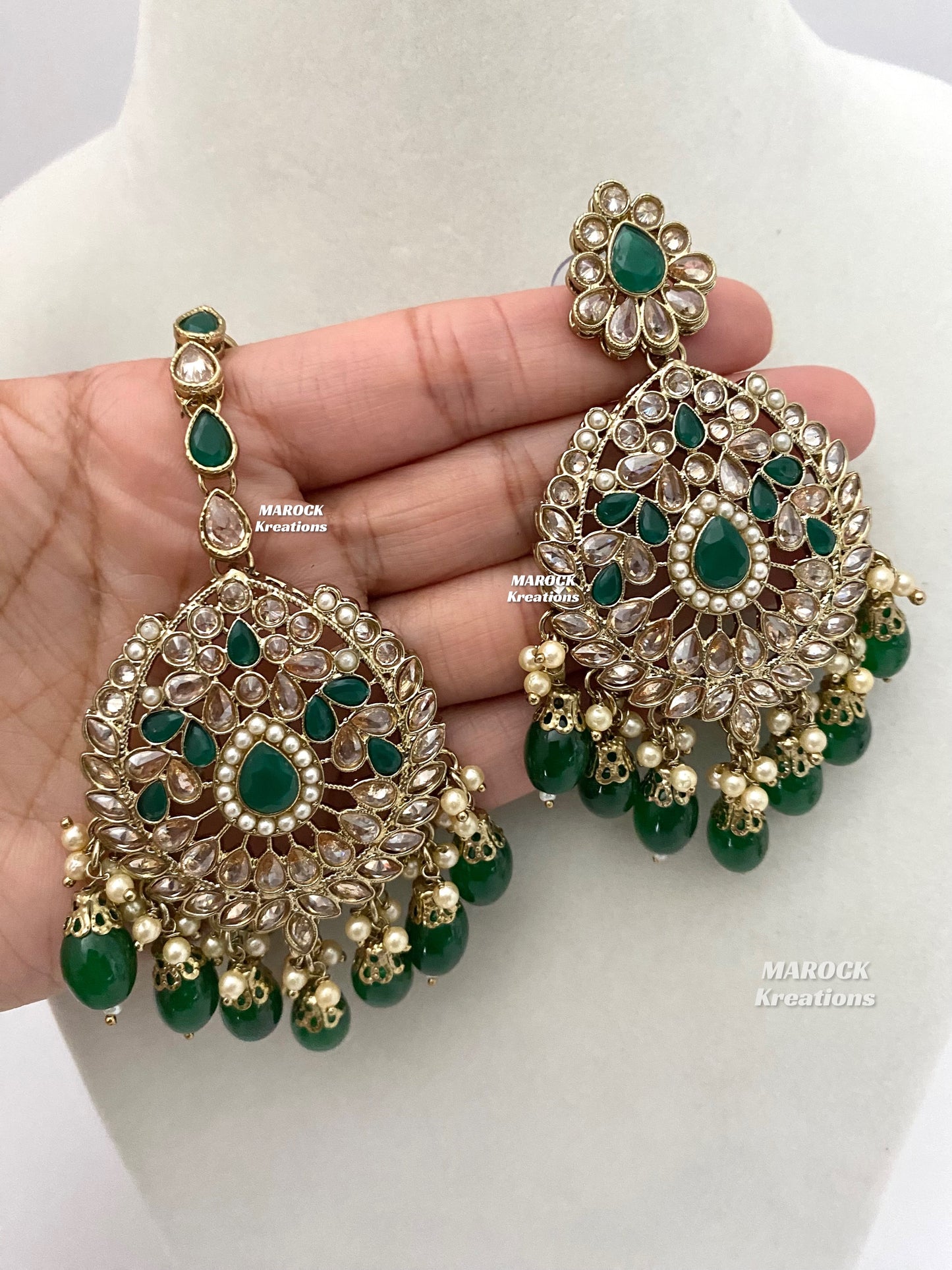 Antique Gold/Green Polki Necklace set