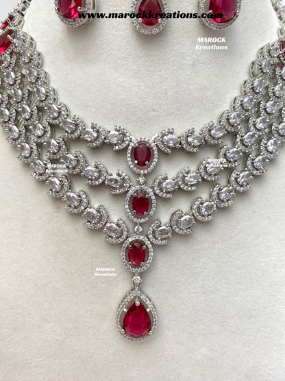 Gannat Silver American Diamond Necklace set