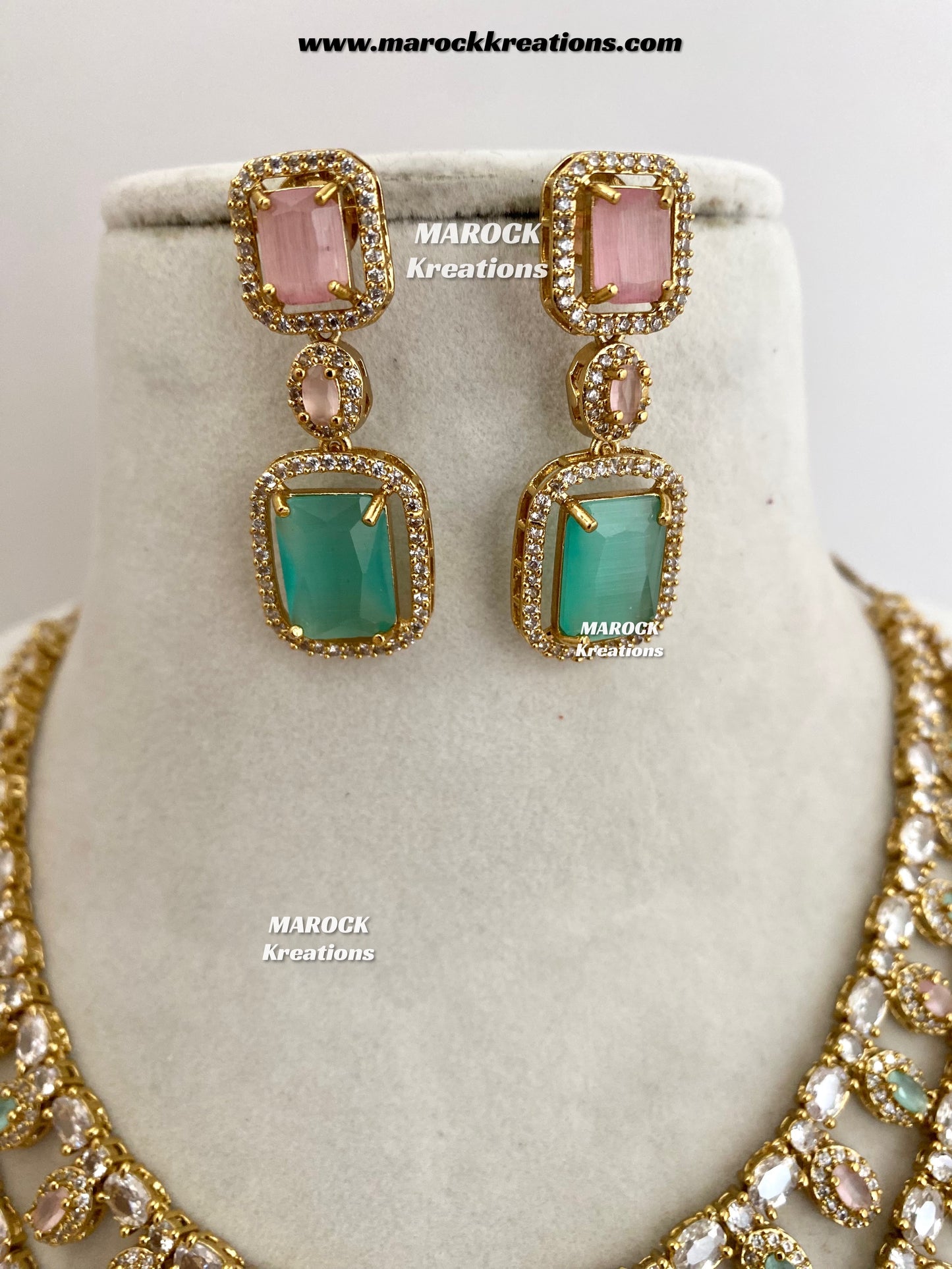 Eshika Antique Gold American Diamond double layer Necklace set