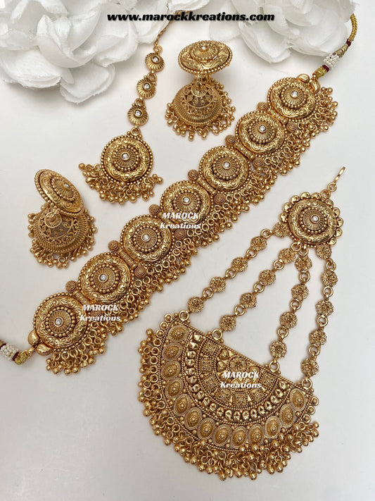 Premium Quality Gold Plated choker set comes with Passa/Jhoomer
