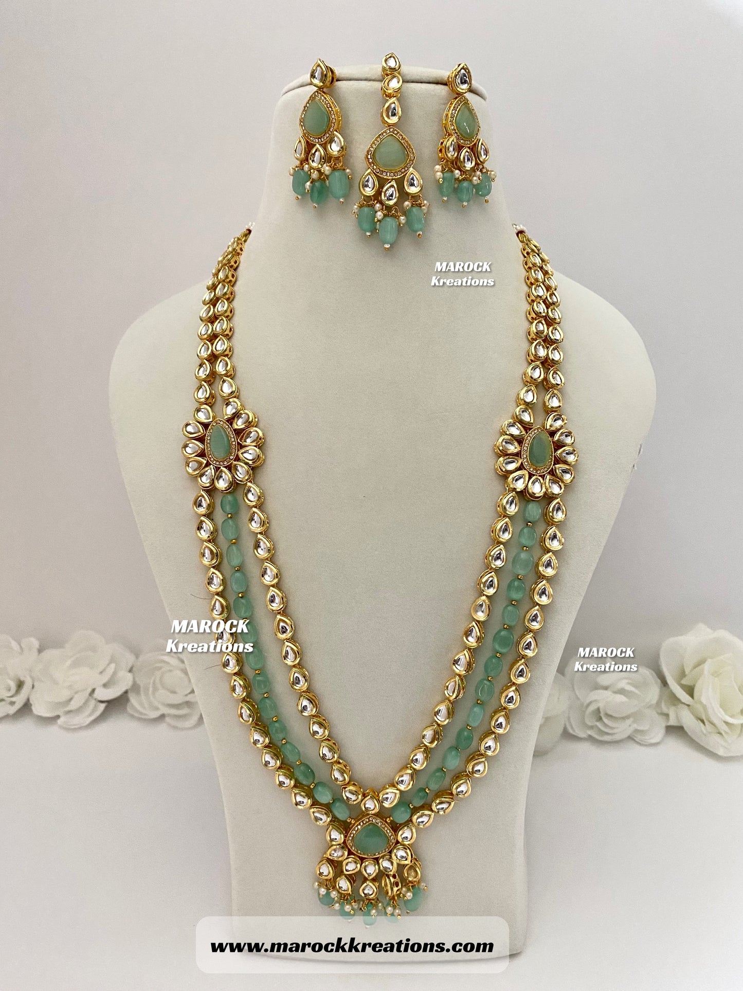 Kundan and Monalisa Rani Haar/Long necklace (Back side Meenakari)